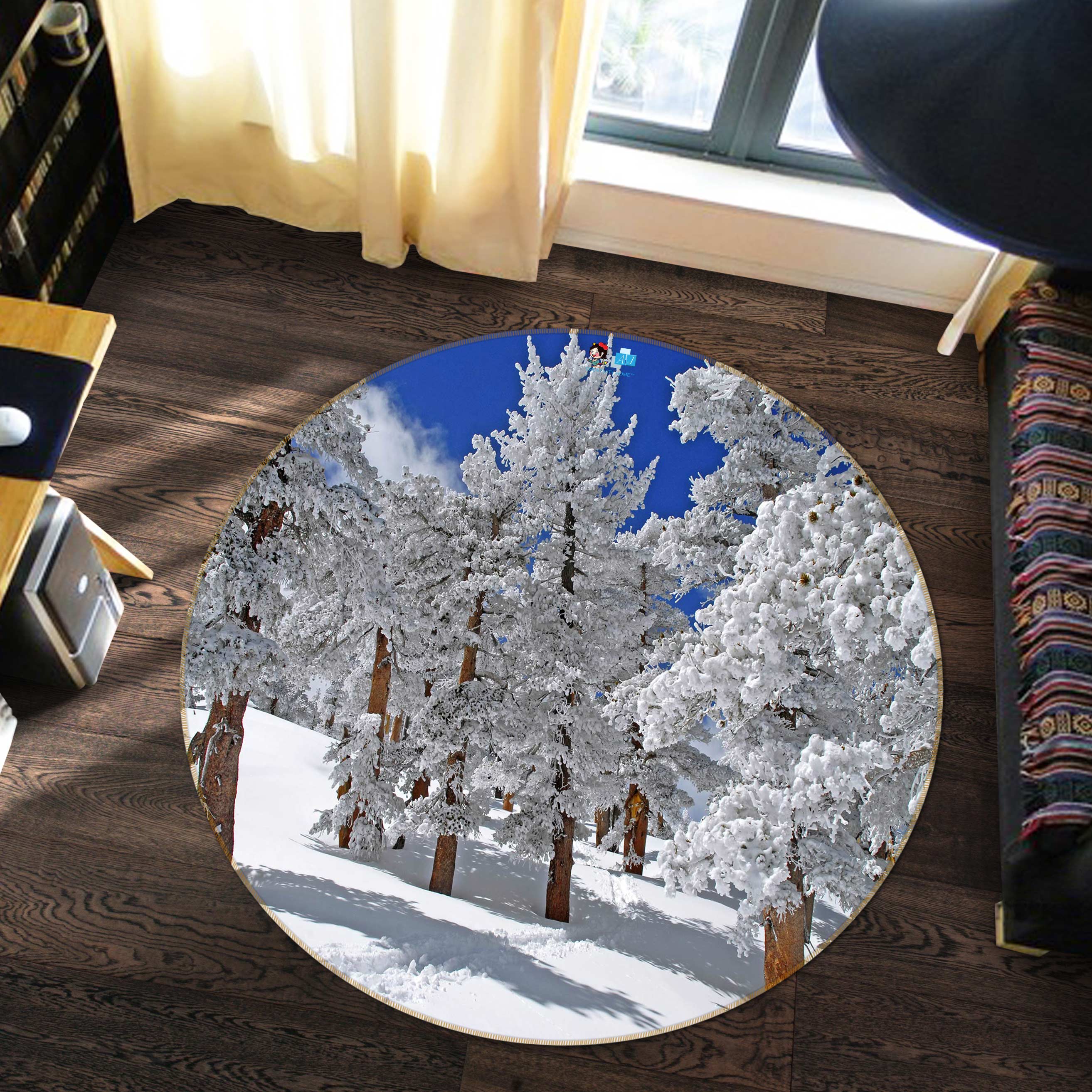 3D Snow Forest 72300 Round Non Slip Rug Mat