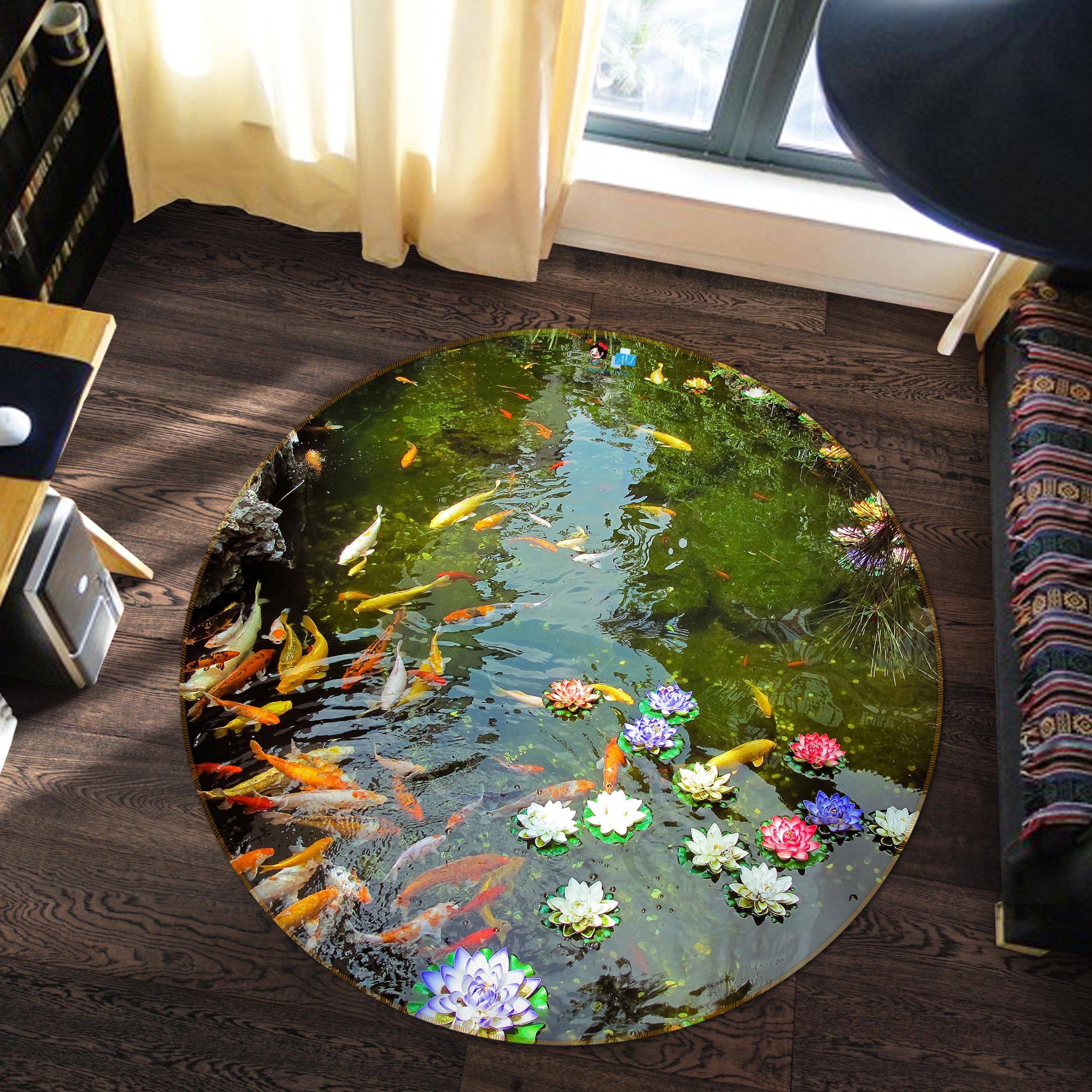 3D Pond Carp 72036 Round Non Slip Rug Mat