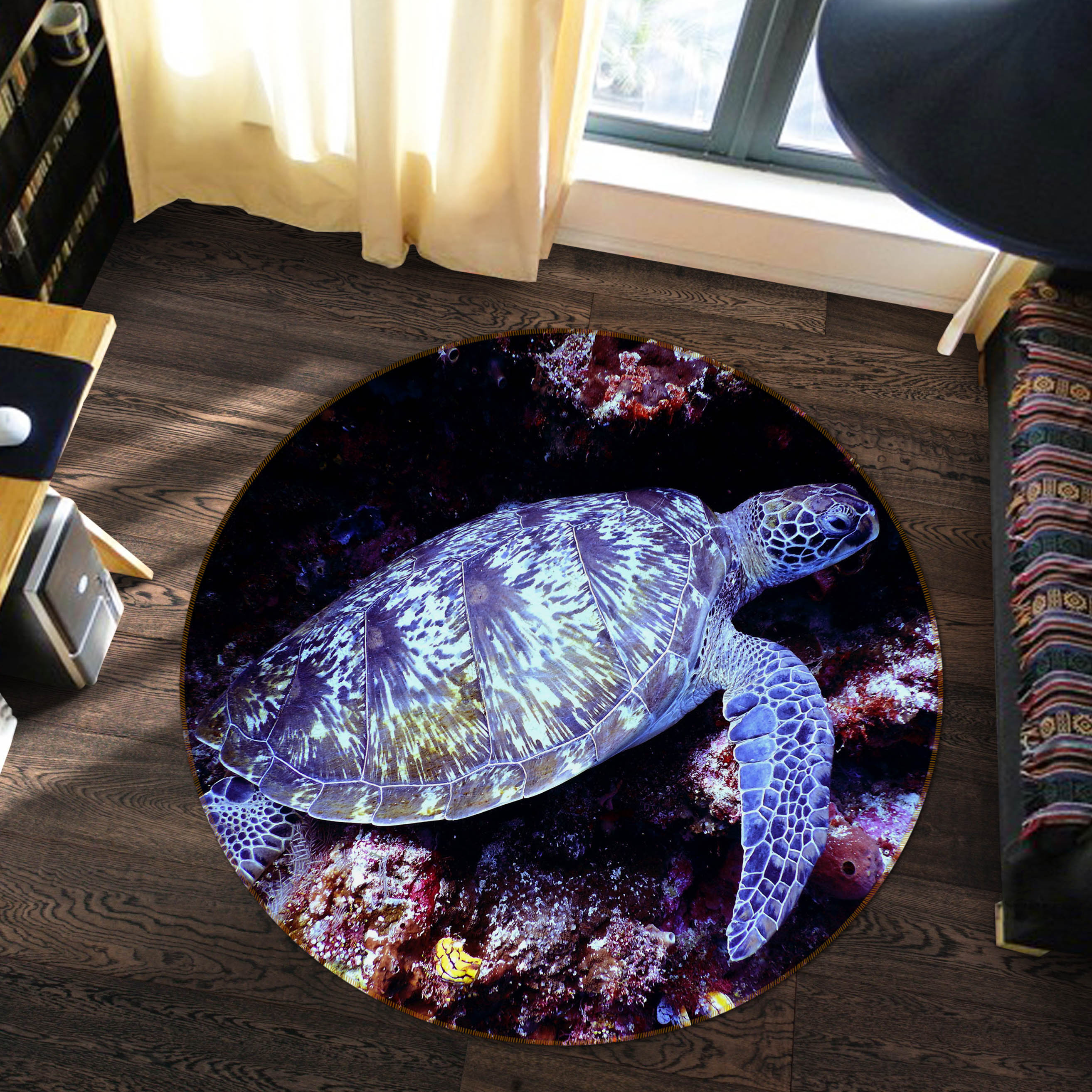 3D Sea Turtle 82041 Animal Round Non Slip Rug Mat