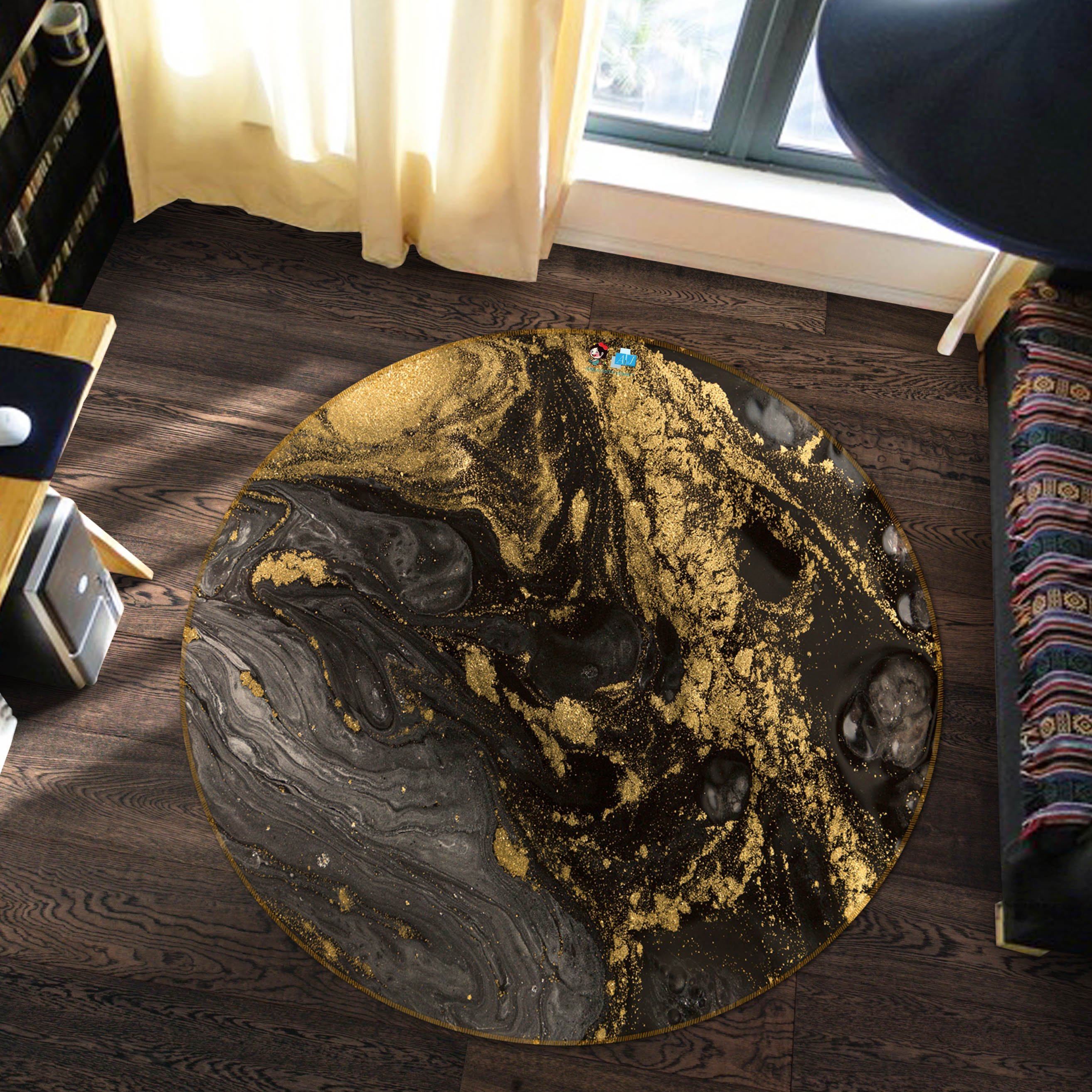 3D Black Gold Pattern 4980 Round Non Slip Rug Mat Mat AJ Creativity Home 