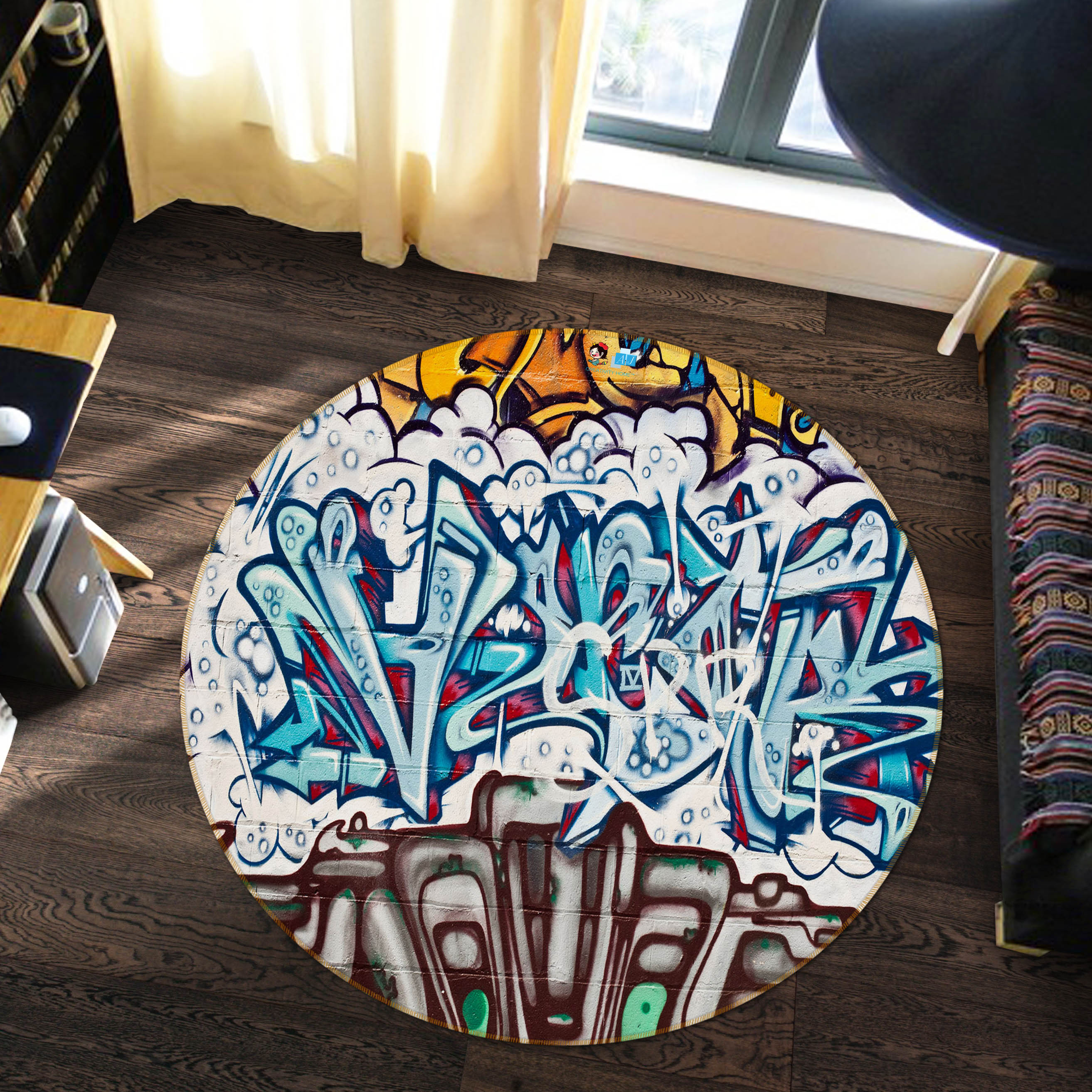 3D Graffiti Wall 74081 Round Non Slip Rug Mat