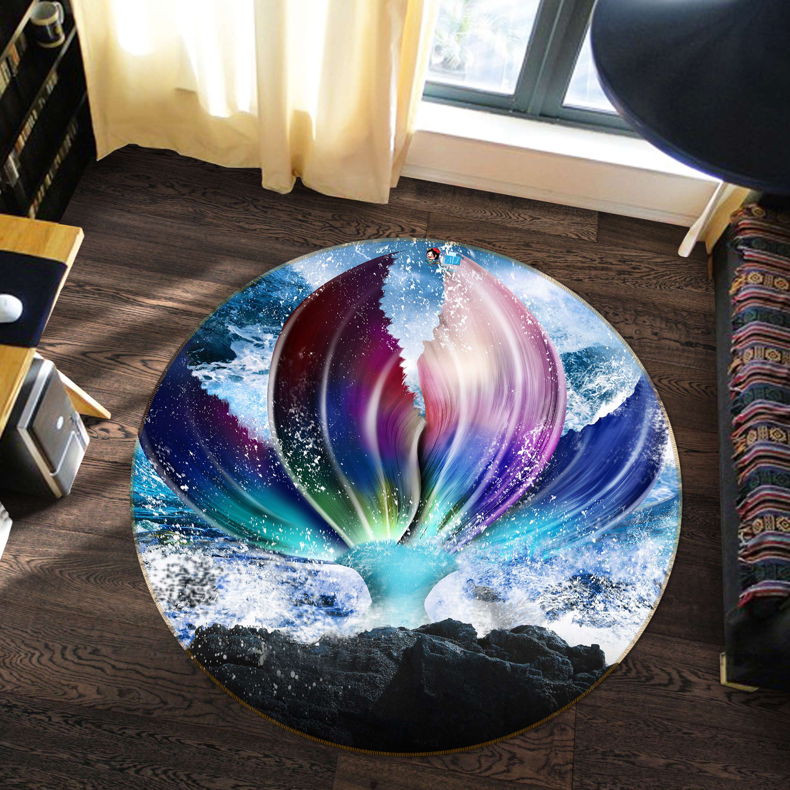 3D Mermaid Tail 80280 Round Non Slip Rug Mat