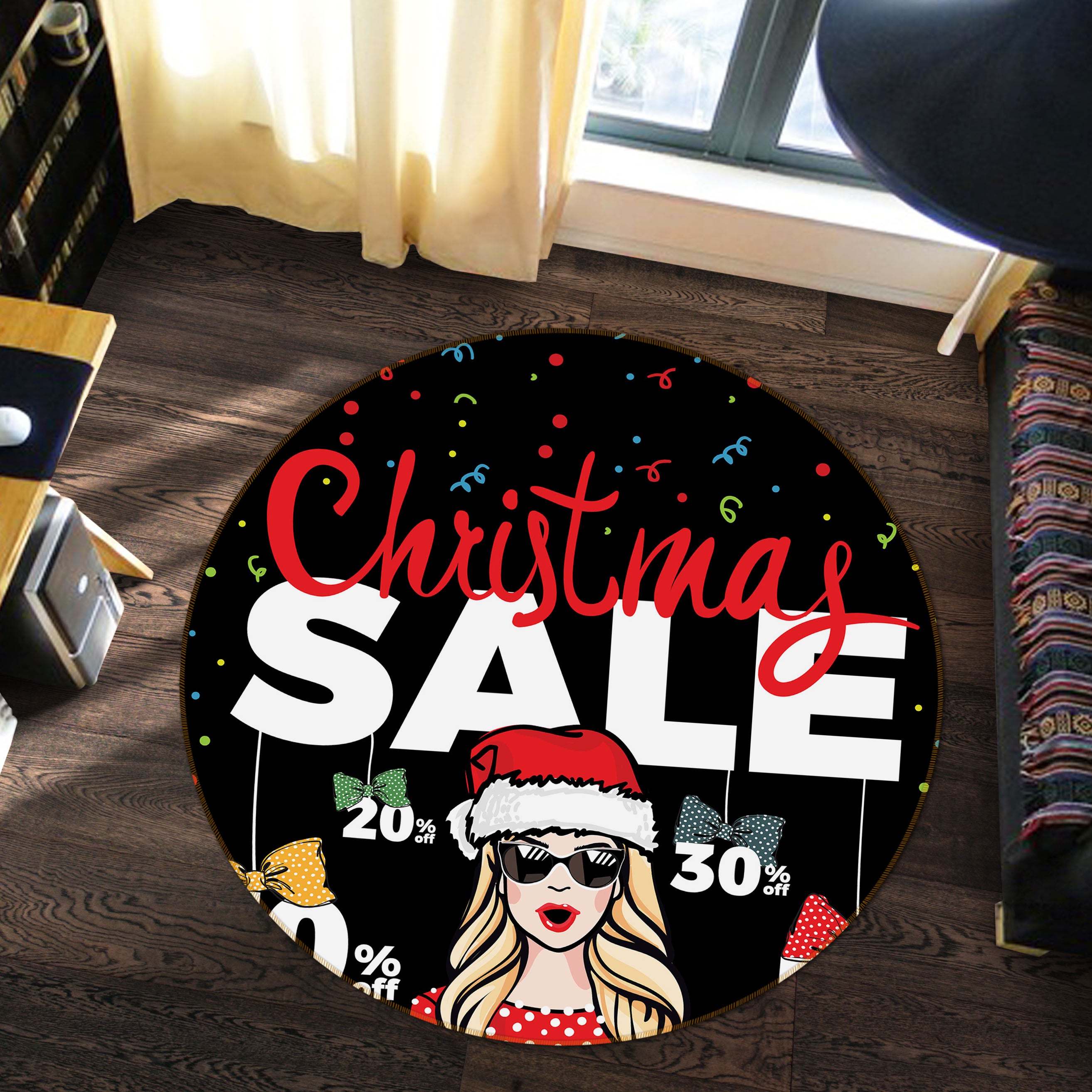 3D Christmas Hat Girl 37008 Round Non Slip Rug Mat