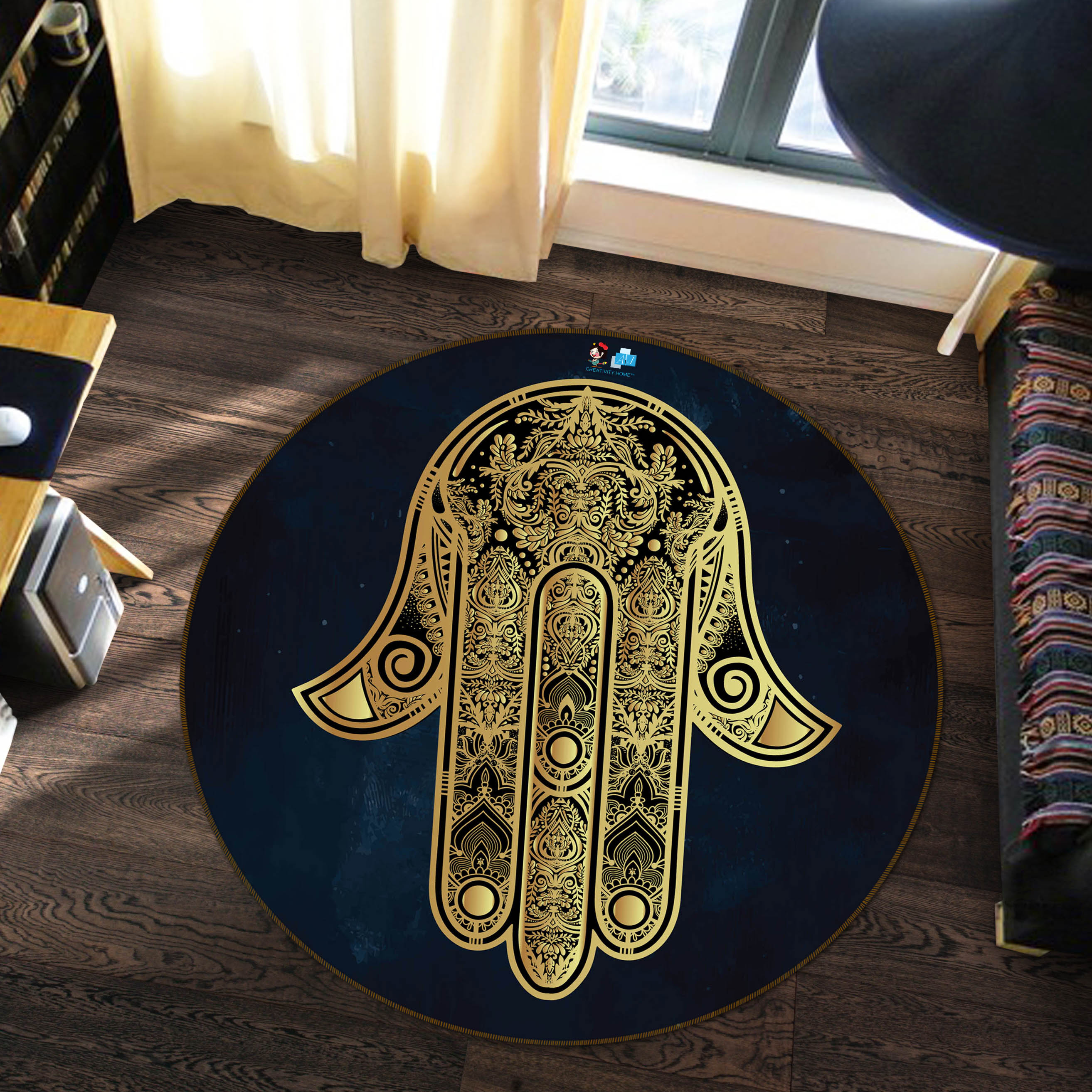 3D Golden Hand Pattern 75079 Round Non Slip Rug Mat