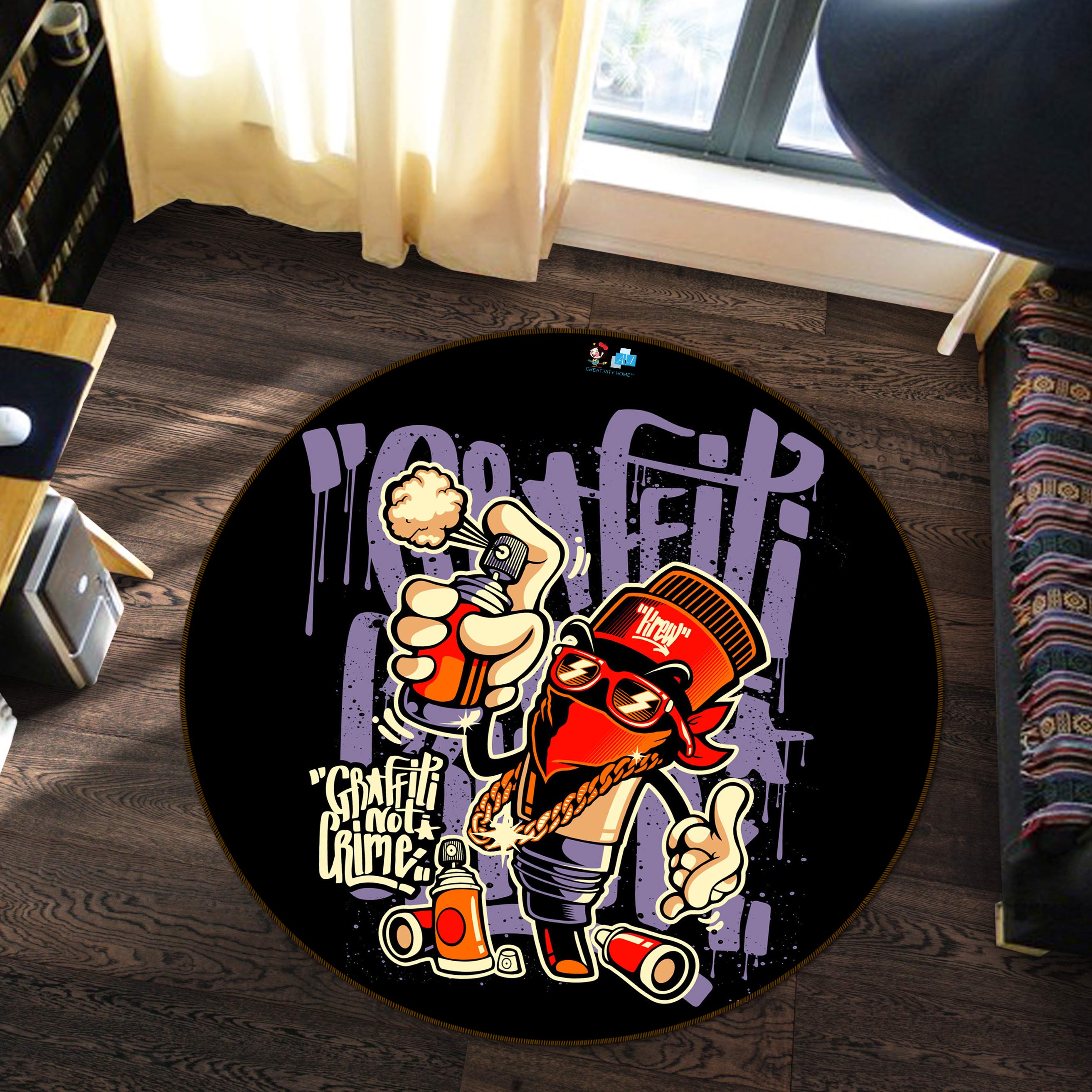 3D Graffiti 81153 Round Non Slip Rug Mat