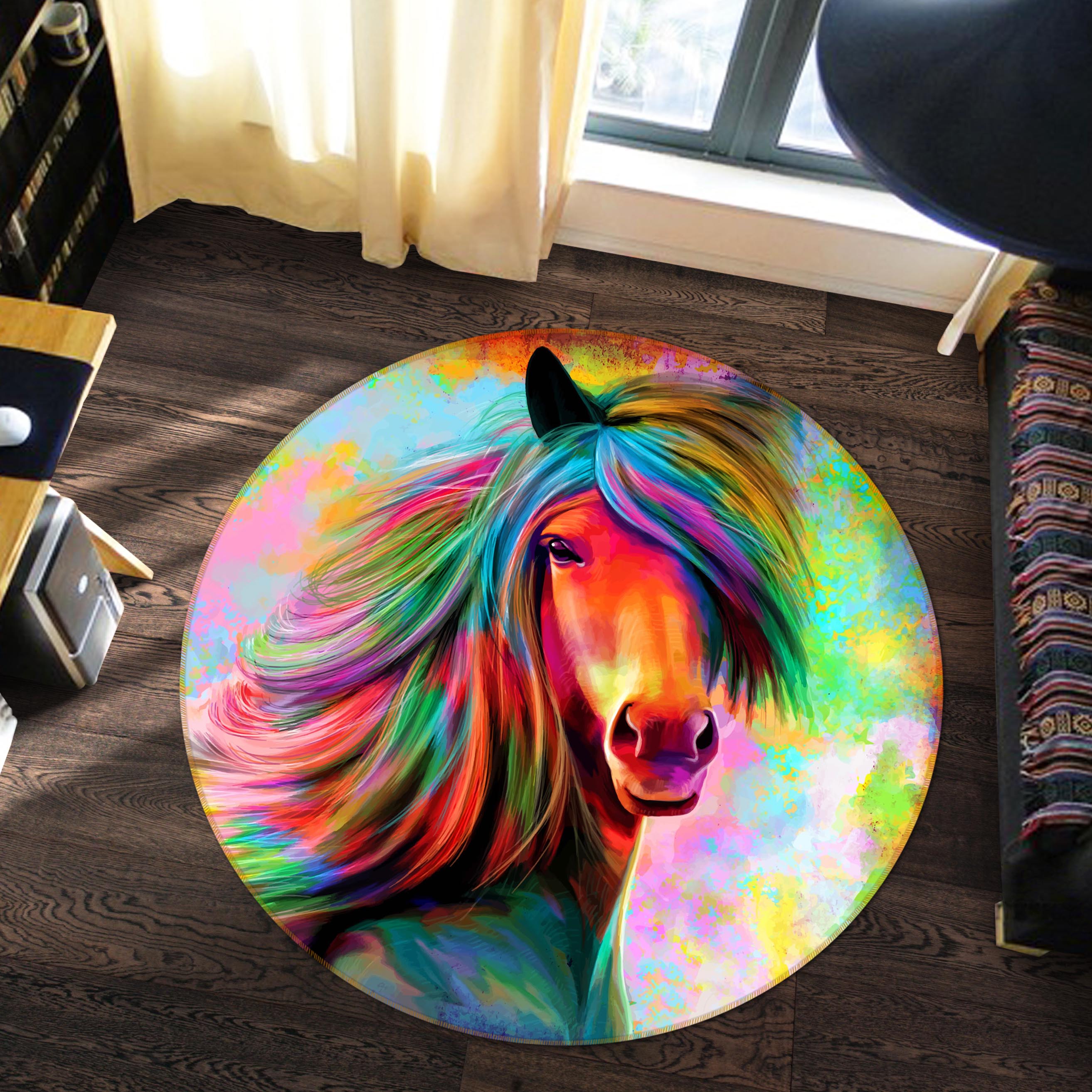 3D Color Horse 71205 Round Non Slip Rug Mat