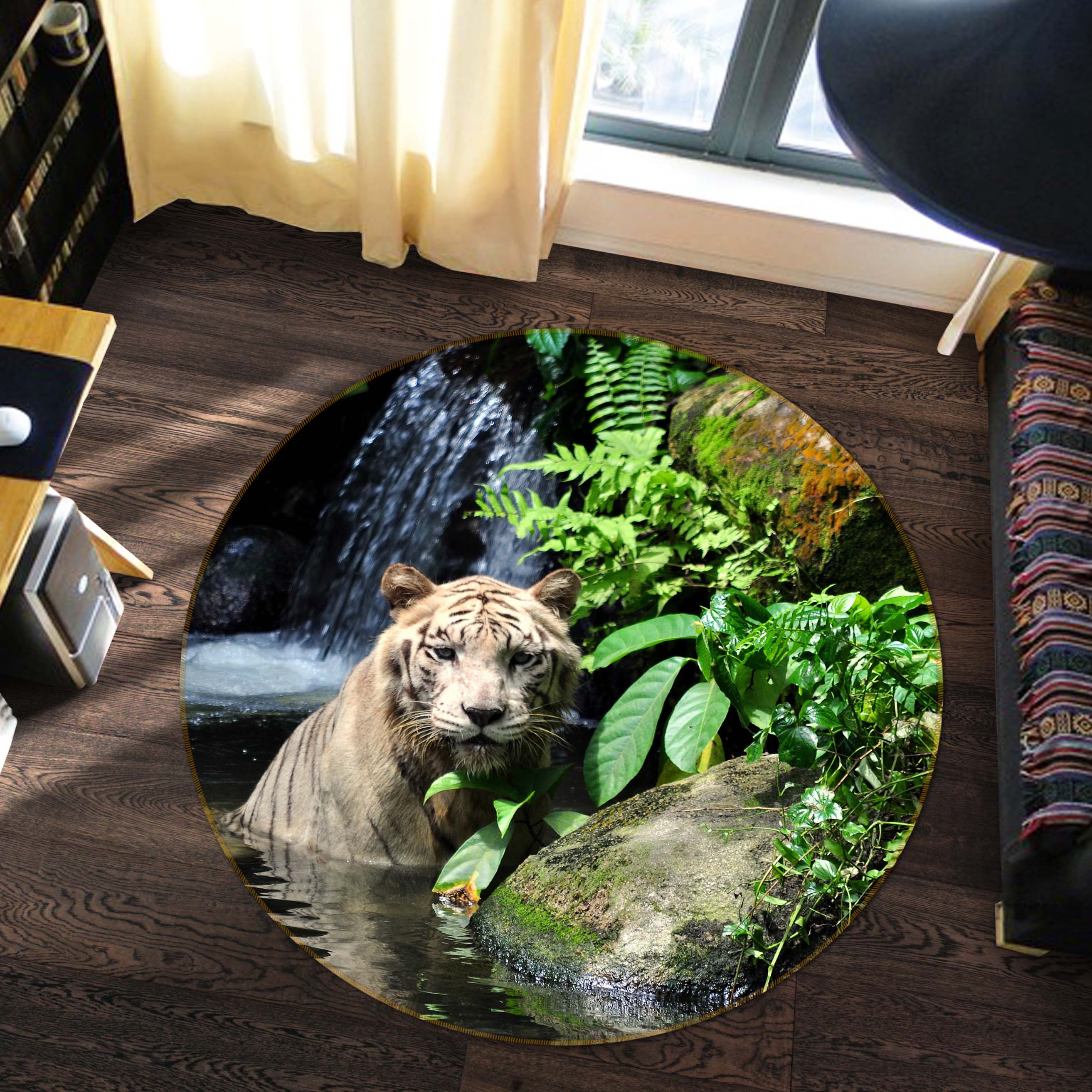 3D Water Tiger 38059 Animal Round Non Slip Rug Mat