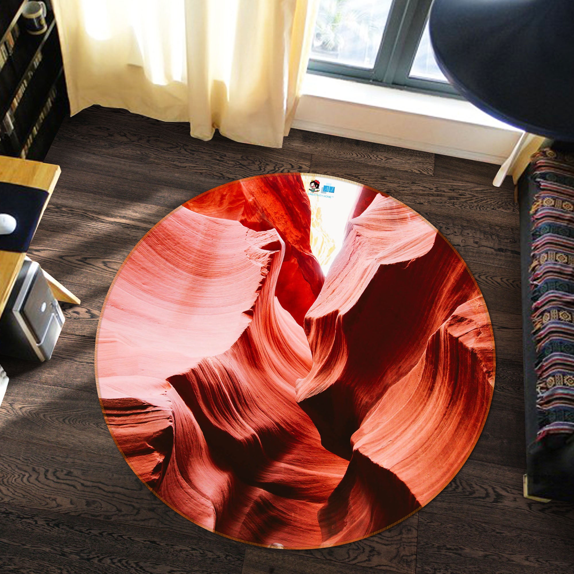 3D Red Pattern 64085 Round Non Slip Rug Mat