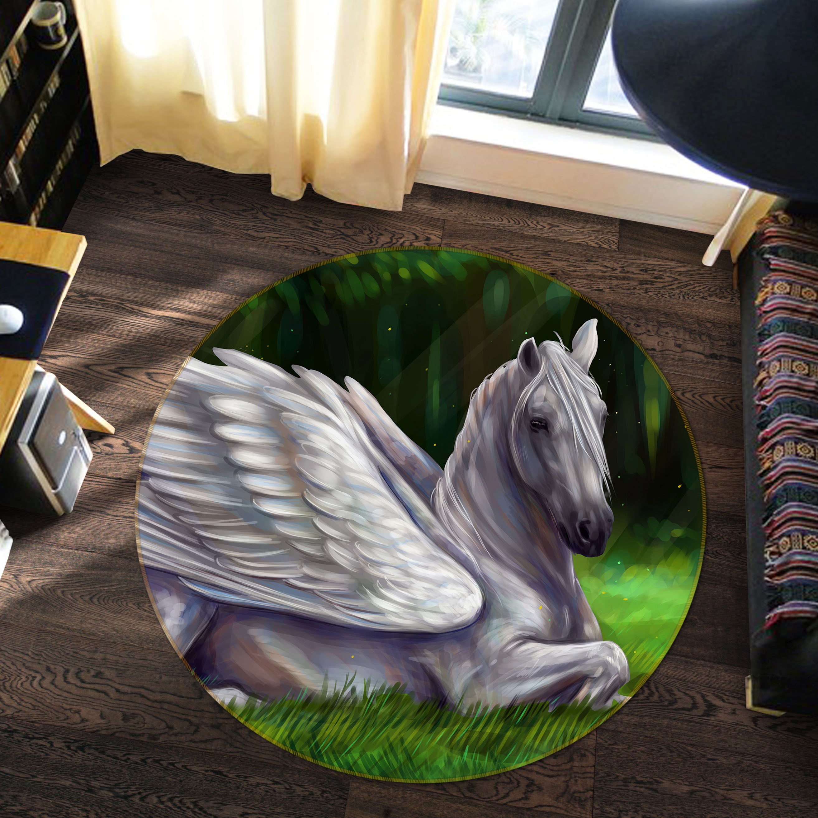 3D Winged Horse 37201 Animal Round Non Slip Rug Mat