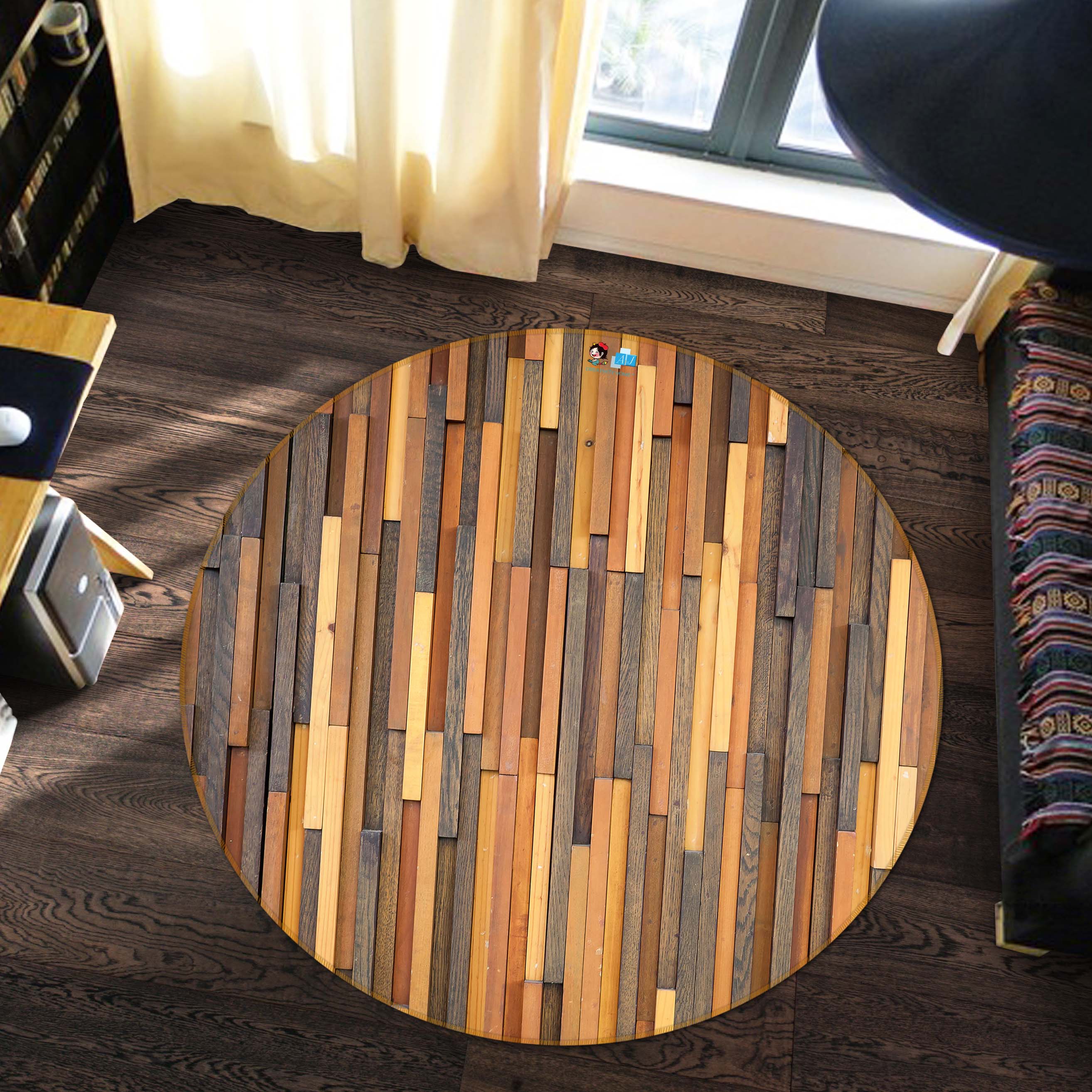 3D Wood Grain 72090 Round Non Slip Rug Mat