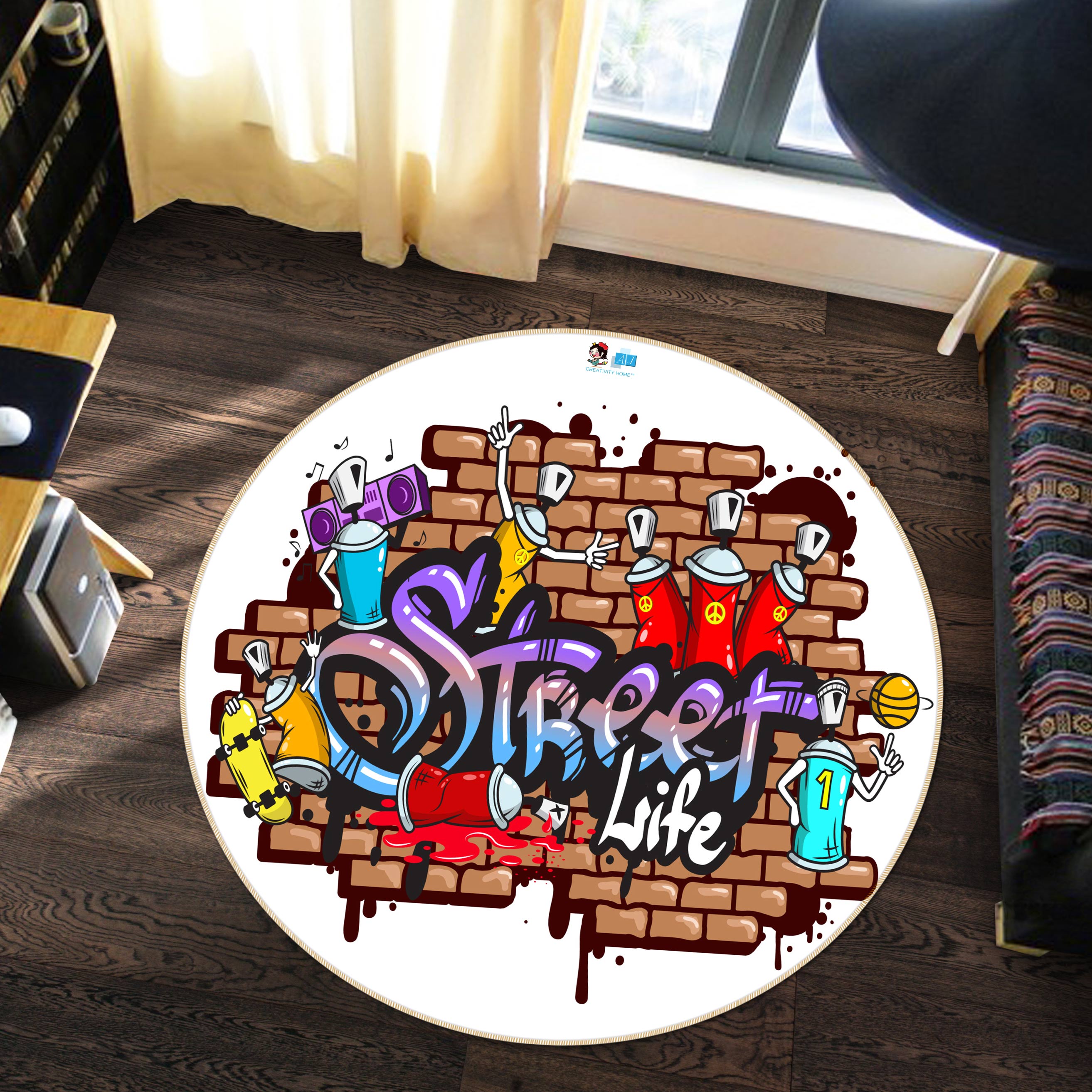 3D Graffiti Font 81227 Round Non Slip Rug Mat