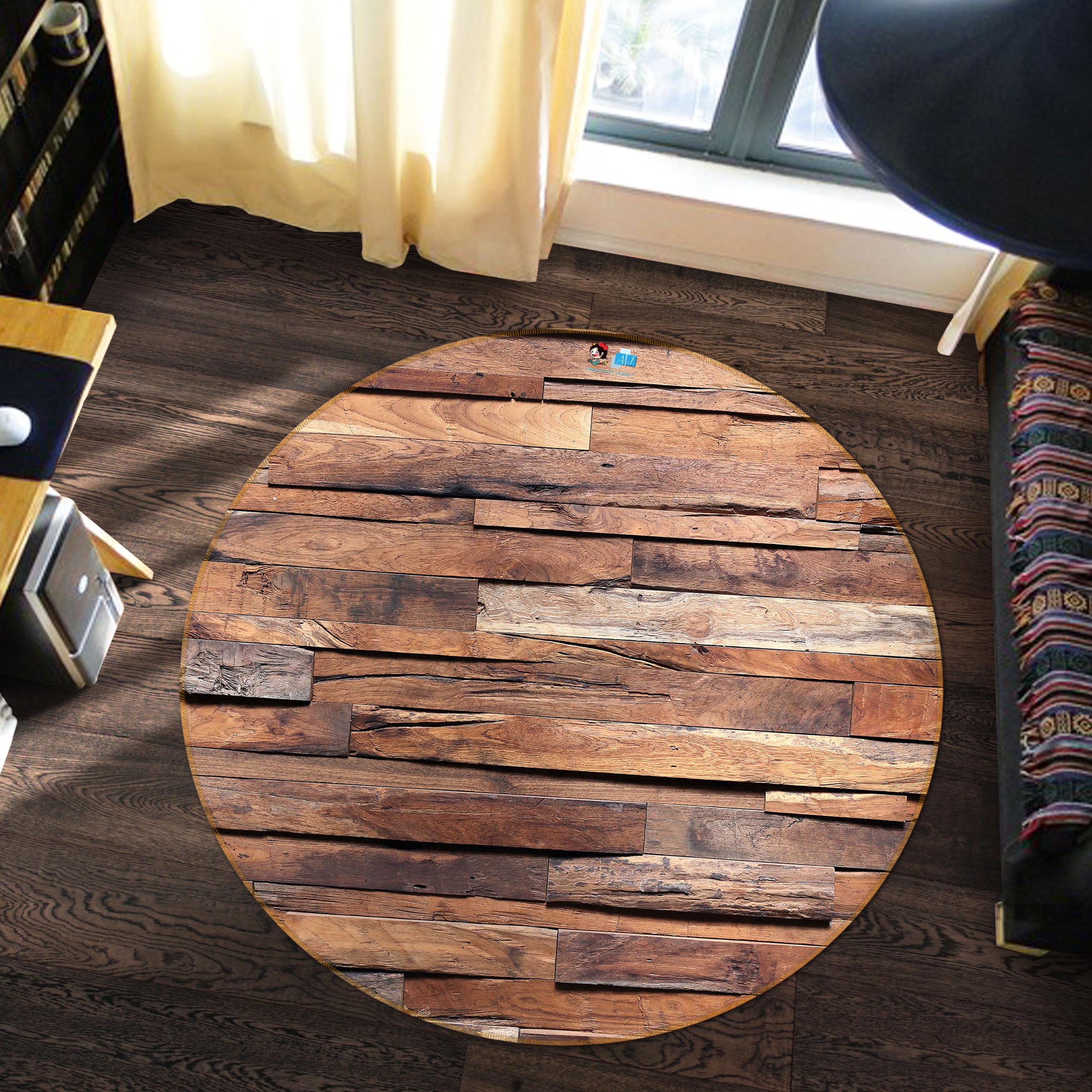 3D Wood Texture 72094 Round Non Slip Rug Mat