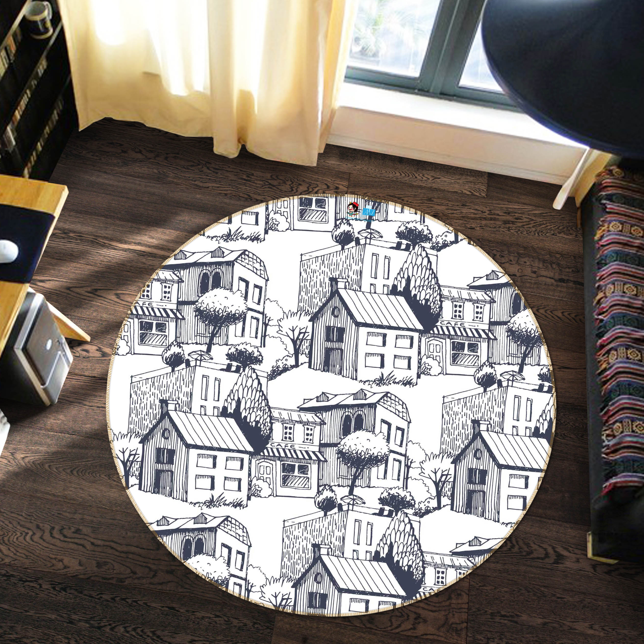 3D Houses Pattern 64049 Round Non Slip Rug Mat