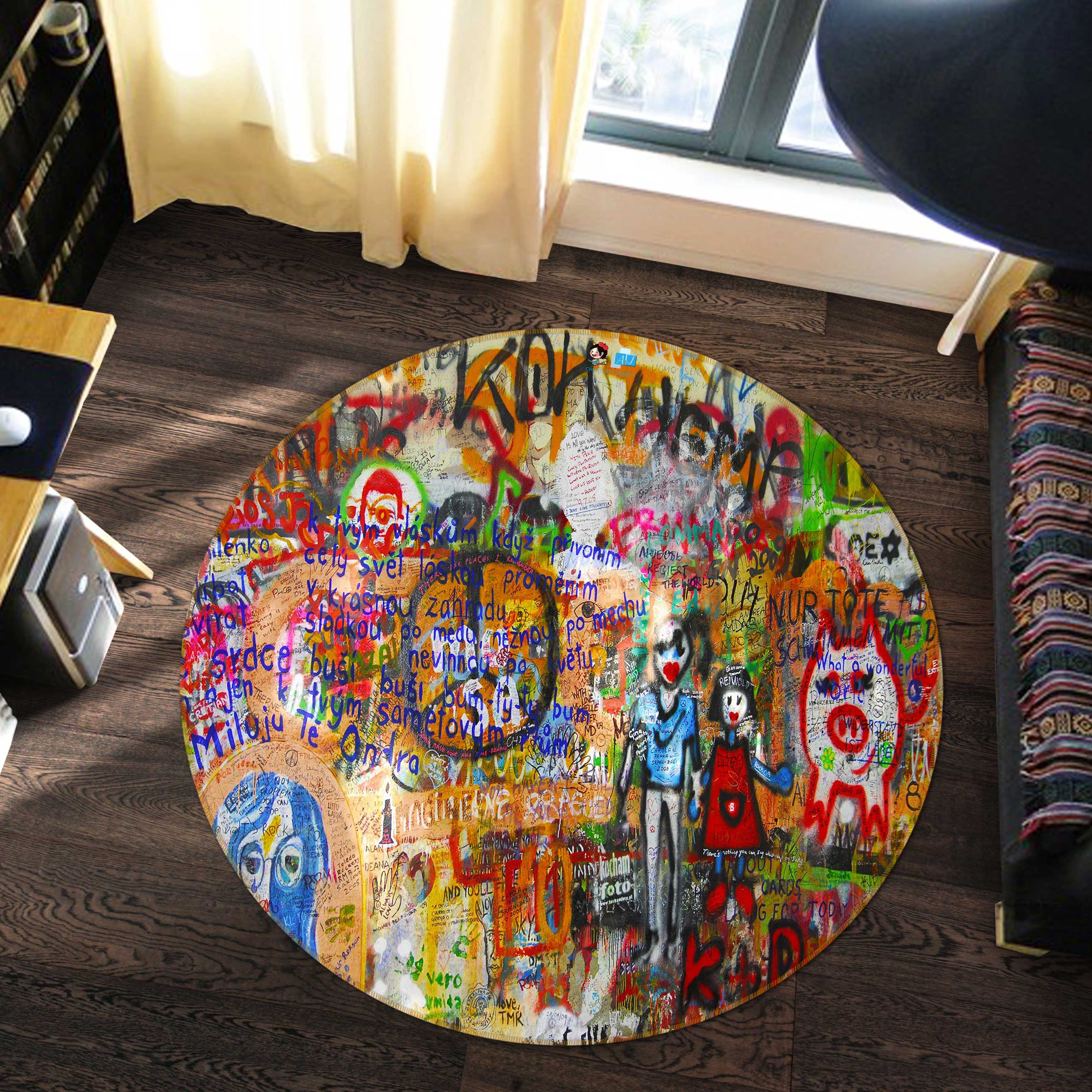 3D Doodle Pattern 72281 Round Non Slip Rug Mat