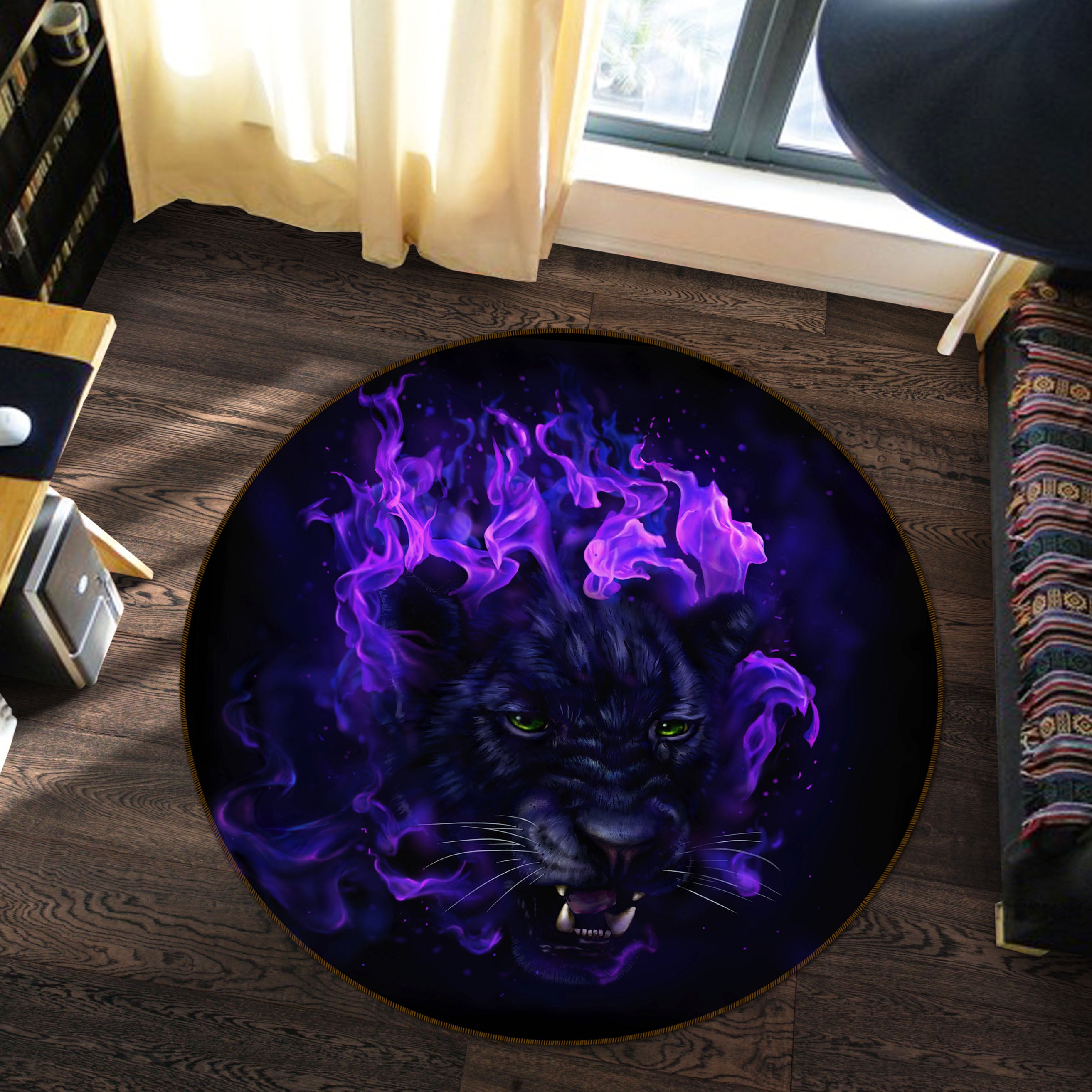 3D Purple Panther 37214 Animal Round Non Slip Rug Mat