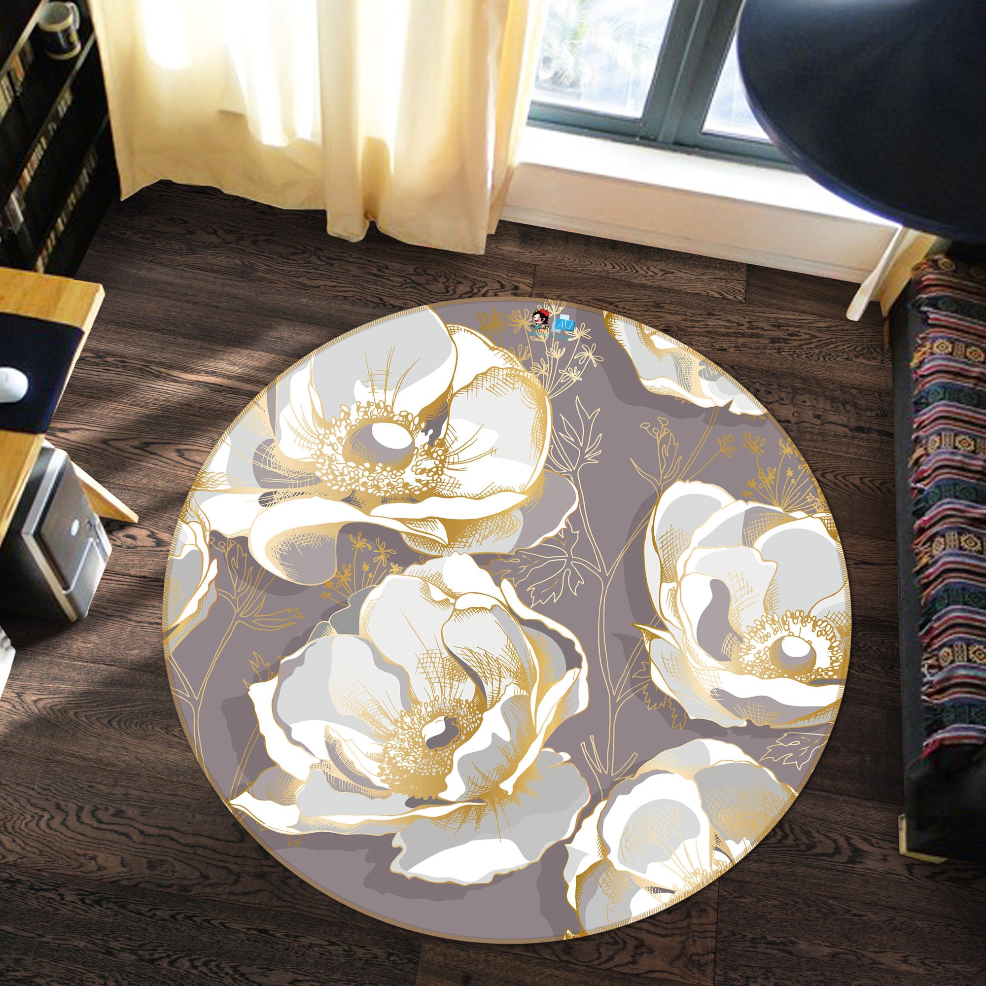 3D Flowers 64157 Round Non Slip Rug Mat