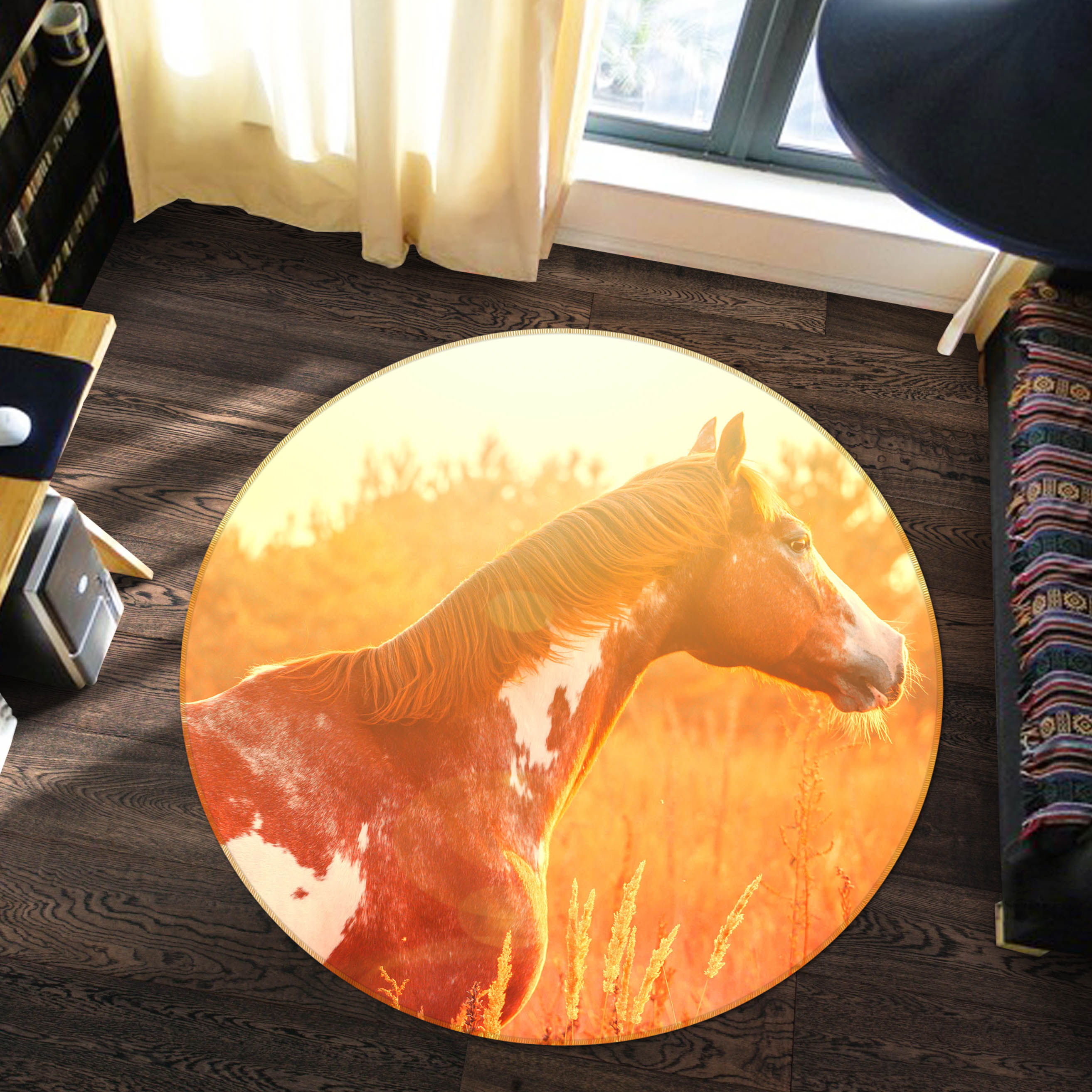 3D Horses 38007 Animal Round Non Slip Rug Mat