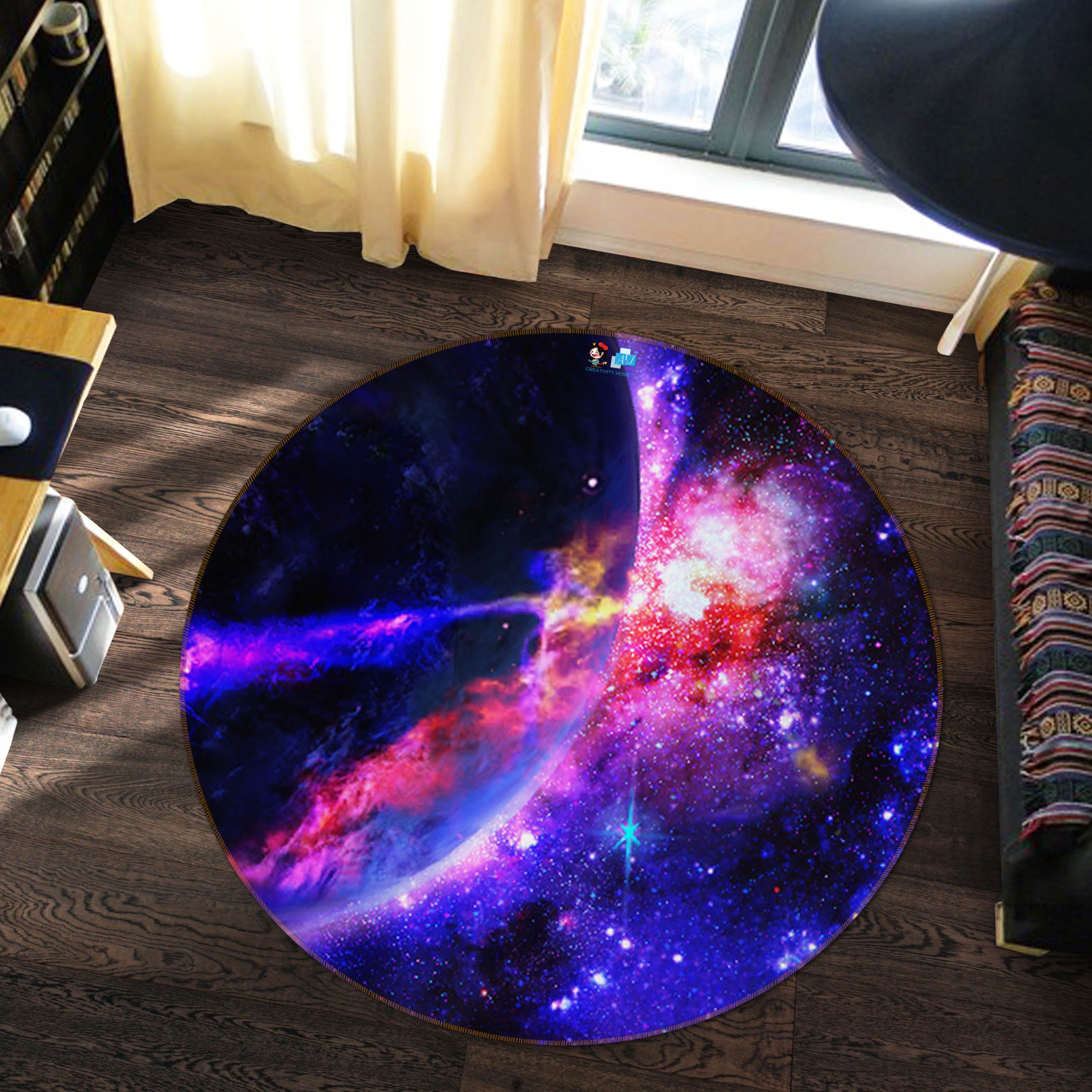 3D Color Starlight Starry Sky 74105 Round Non Slip Rug Mat