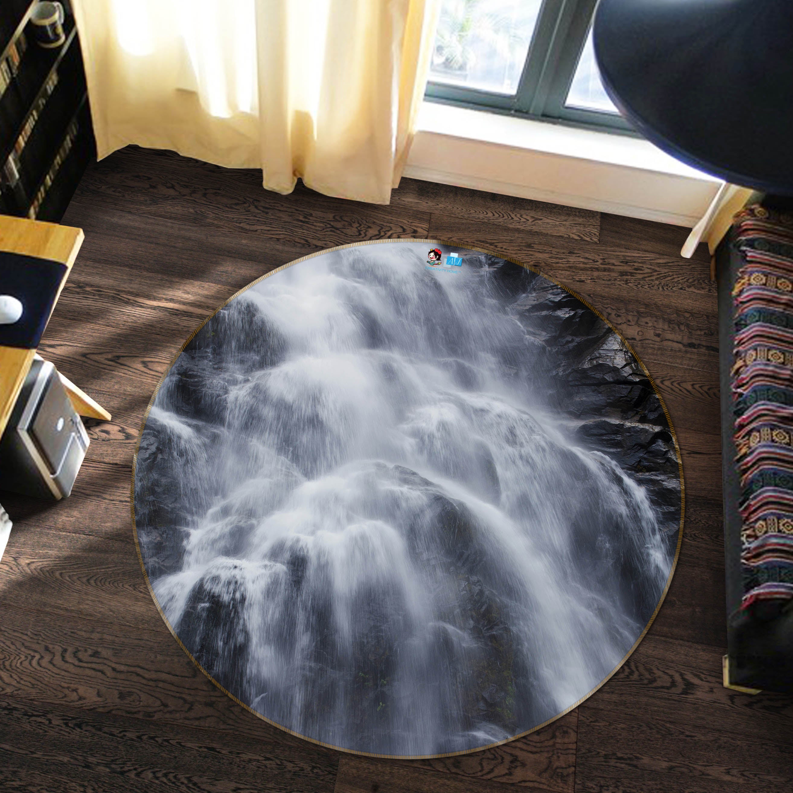 3D Waterfall 69232 Round Non Slip Rug Mat