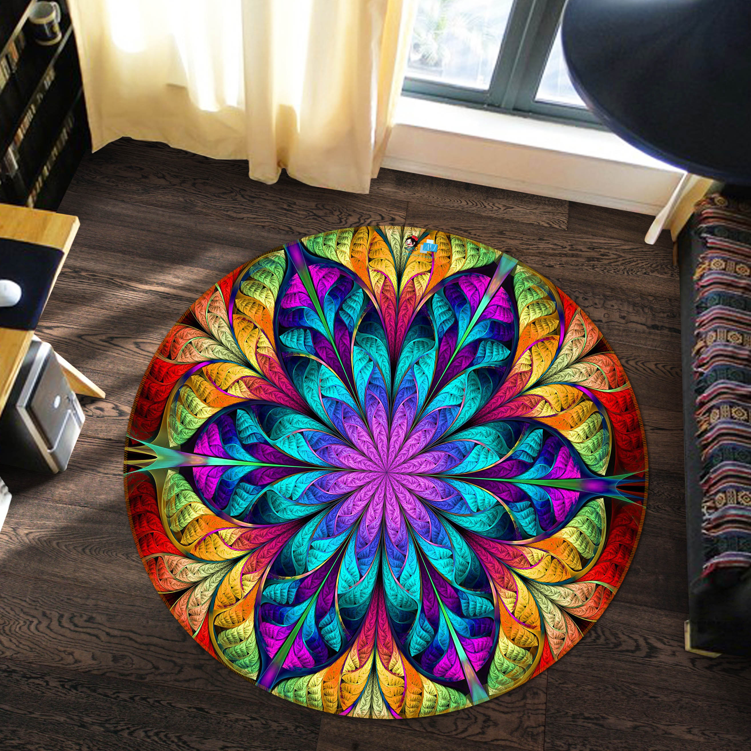 3D Color Kaleidoscope Pattern 71253 Round Non Slip Rug Mat