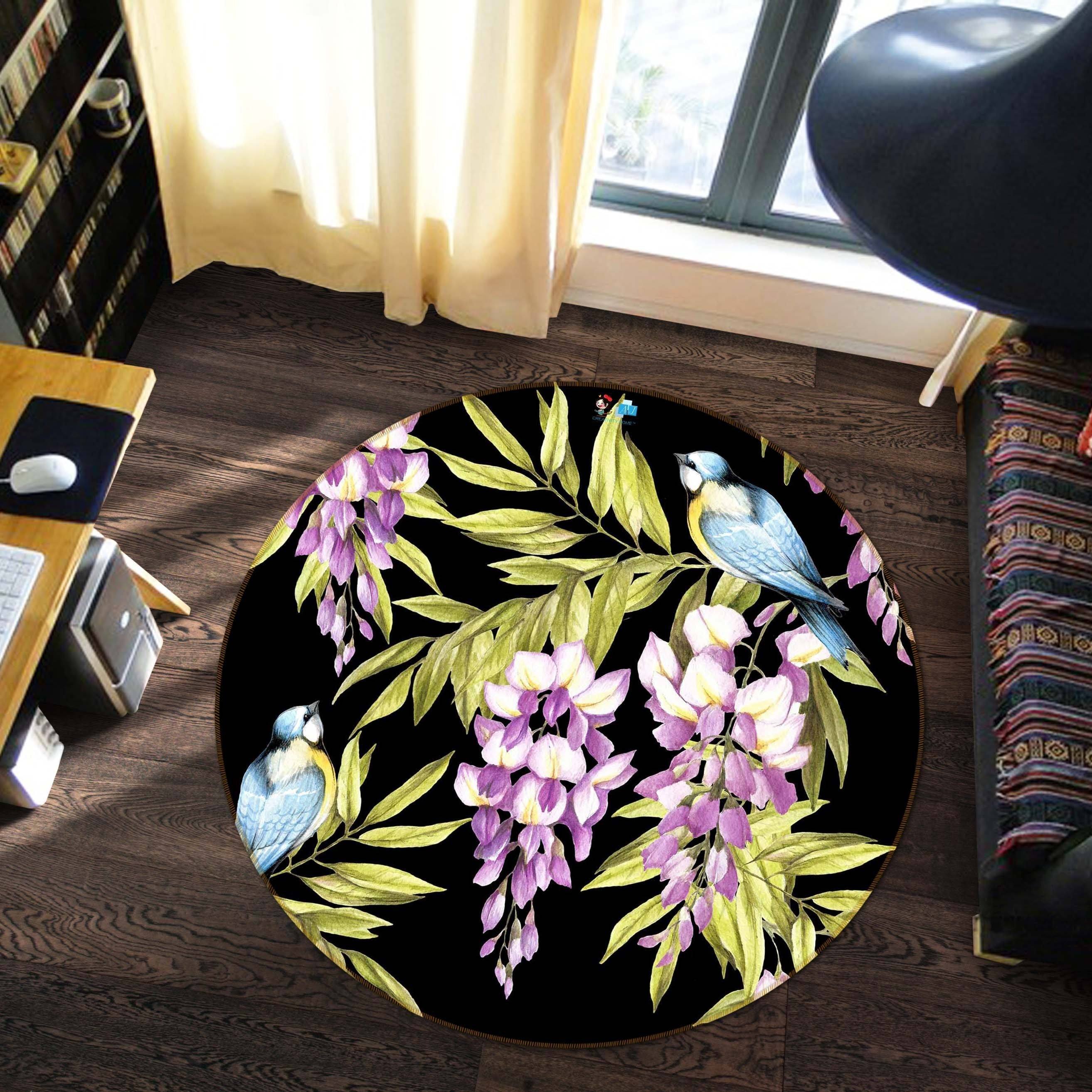 3D Flowers Branch Birds 118 Round Non Slip Rug Mat Mat AJ Creativity Home 