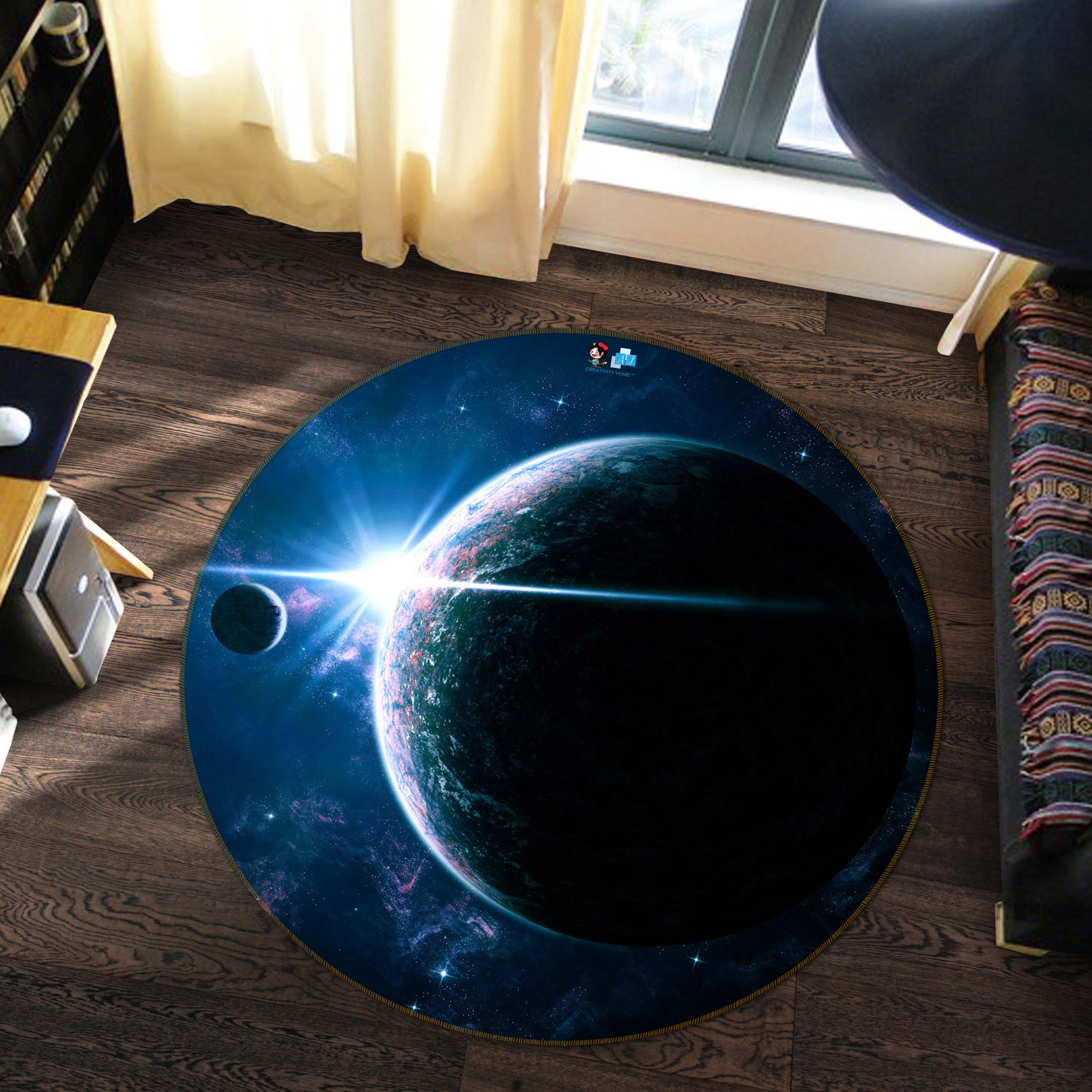 3D Space Planet 72297 Round Non Slip Rug Mat