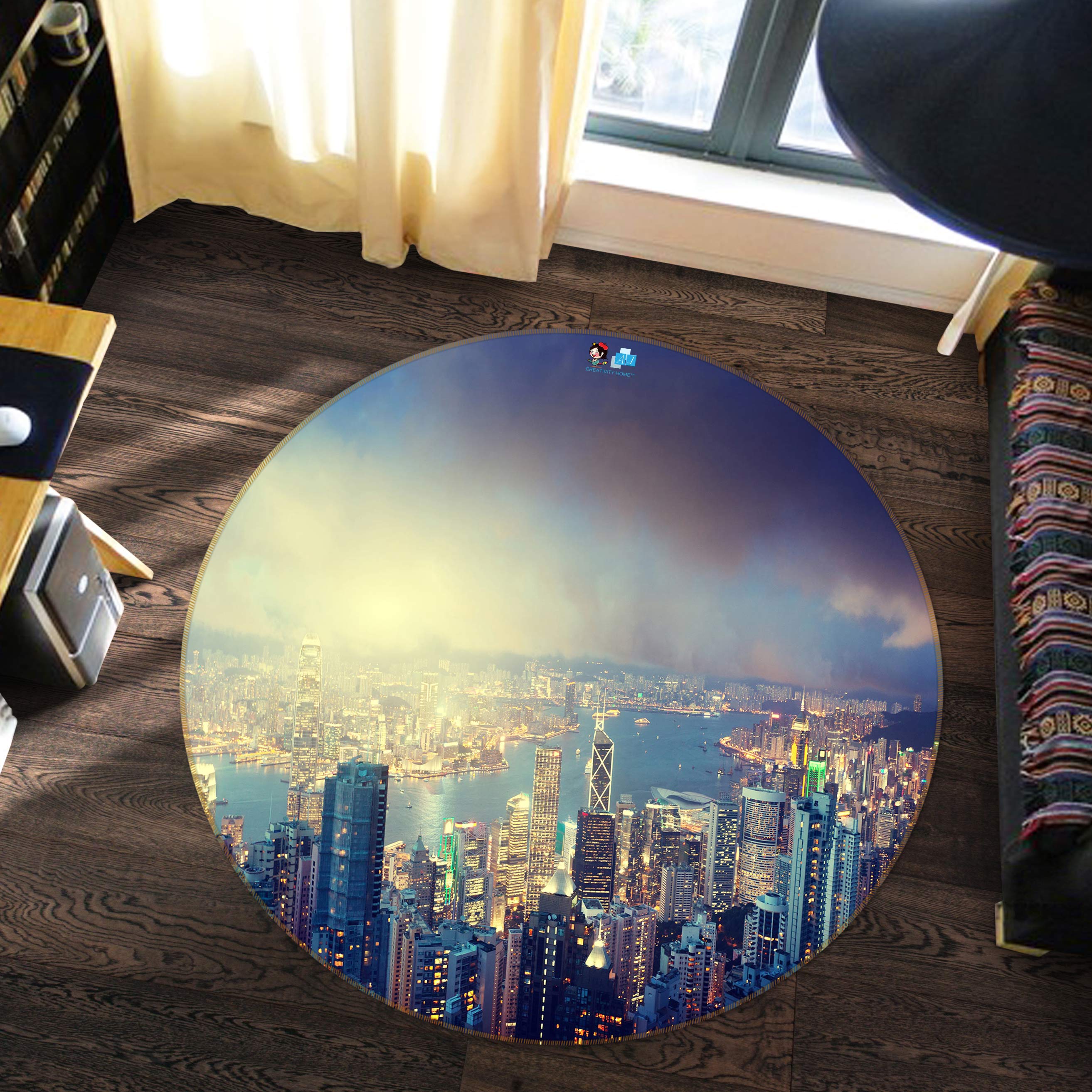 3D Urban High-Rise 72206 Round Non Slip Rug Mat