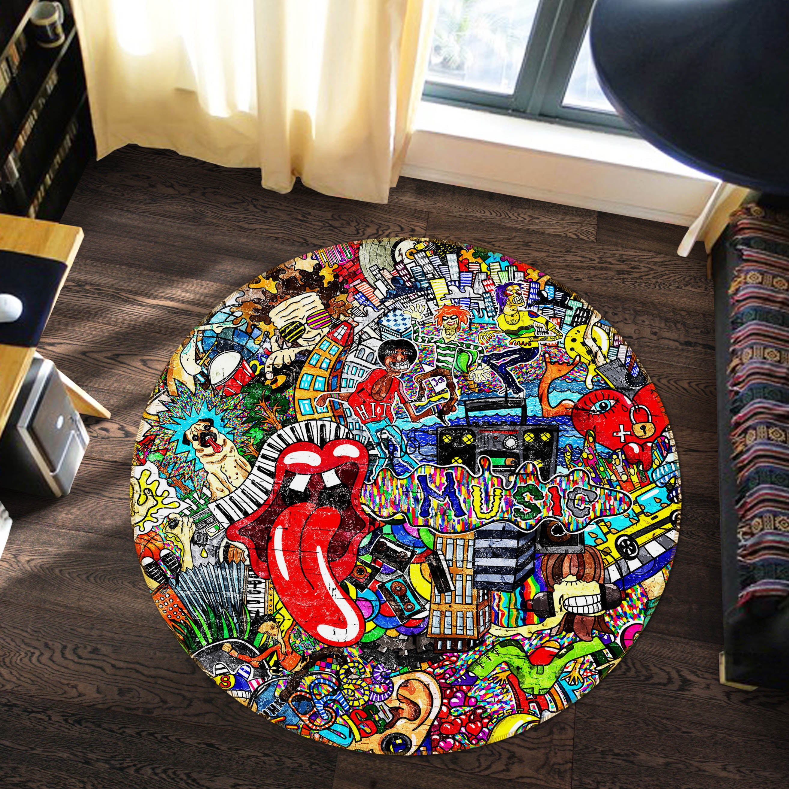 3D Pattern 37022 Round Non Slip Rug Mat