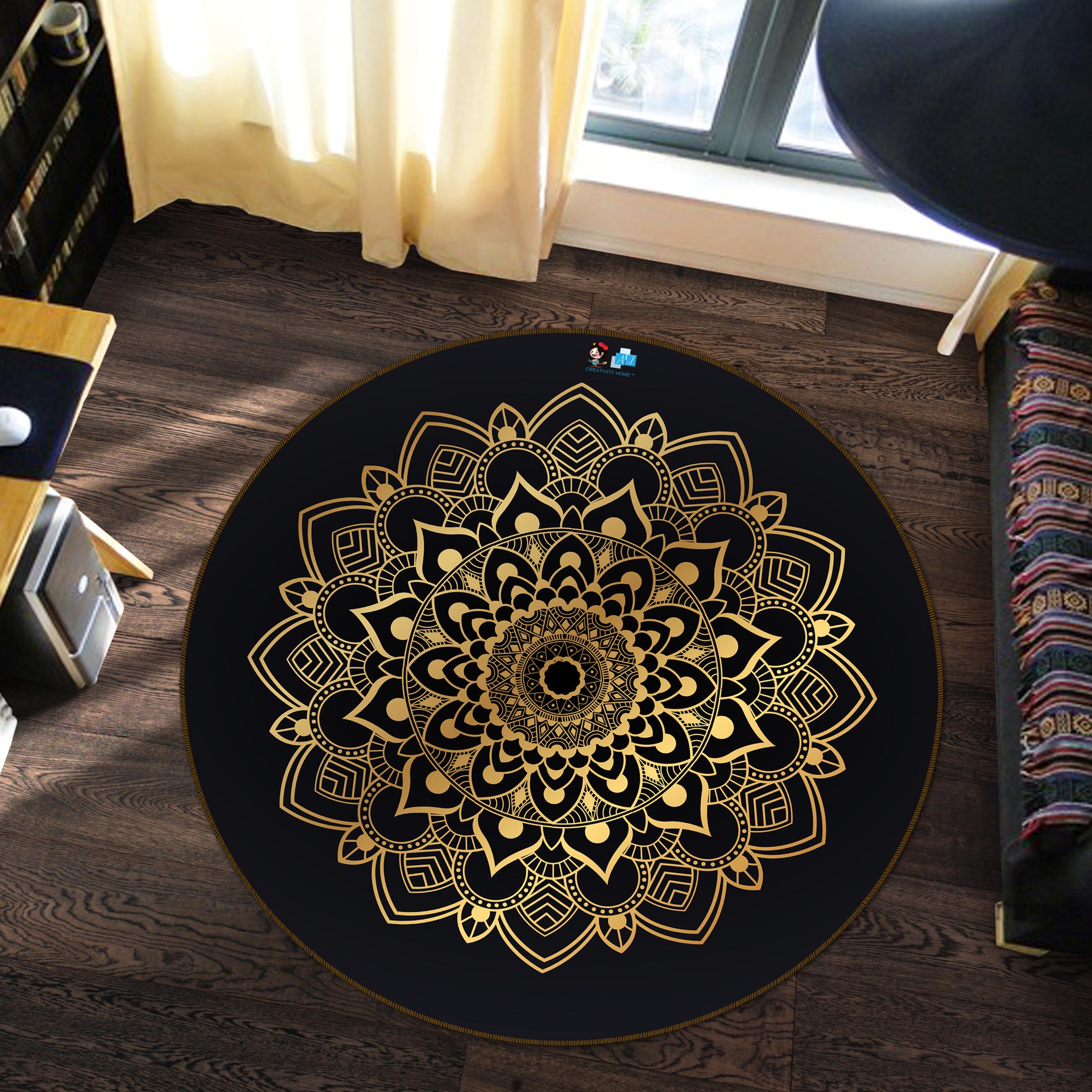 3D Golden Pattern 75020 Round Non Slip Rug Mat