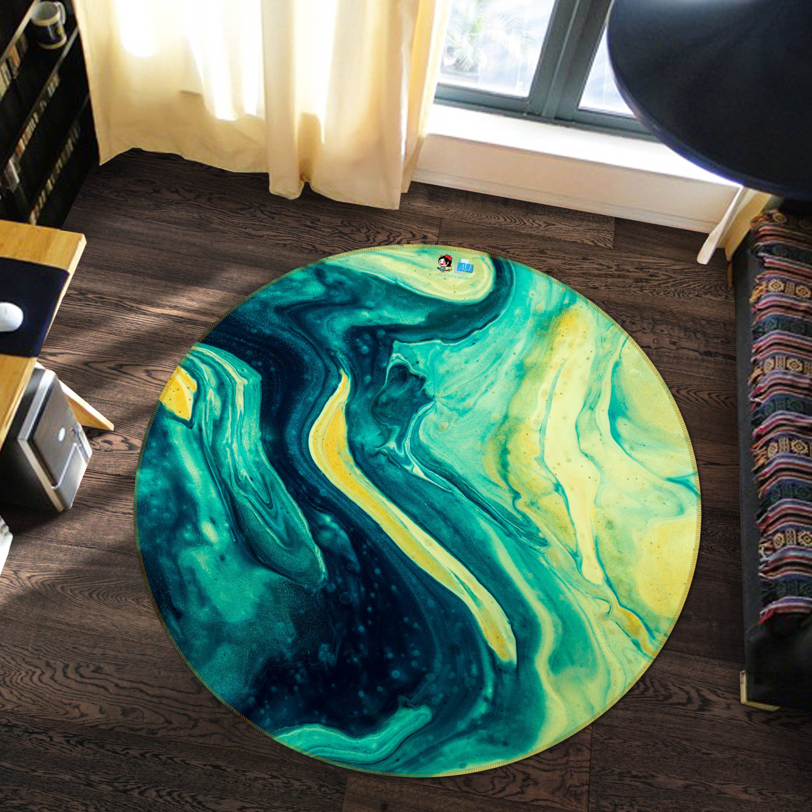 3D Green Lines 81246 Round Non Slip Rug Mat