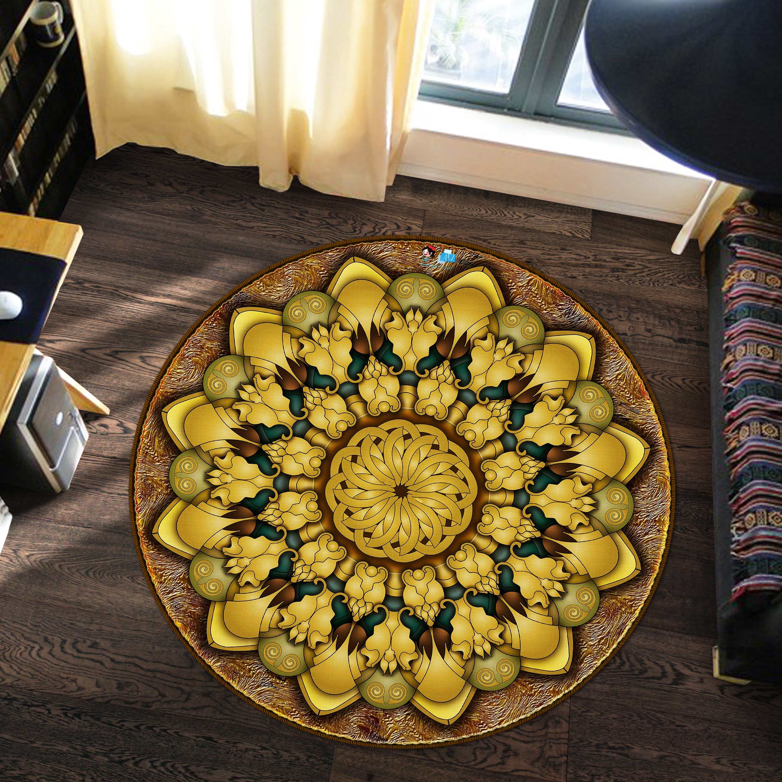 3D Ceiling Pattern 73007 Round Non Slip Rug Mat