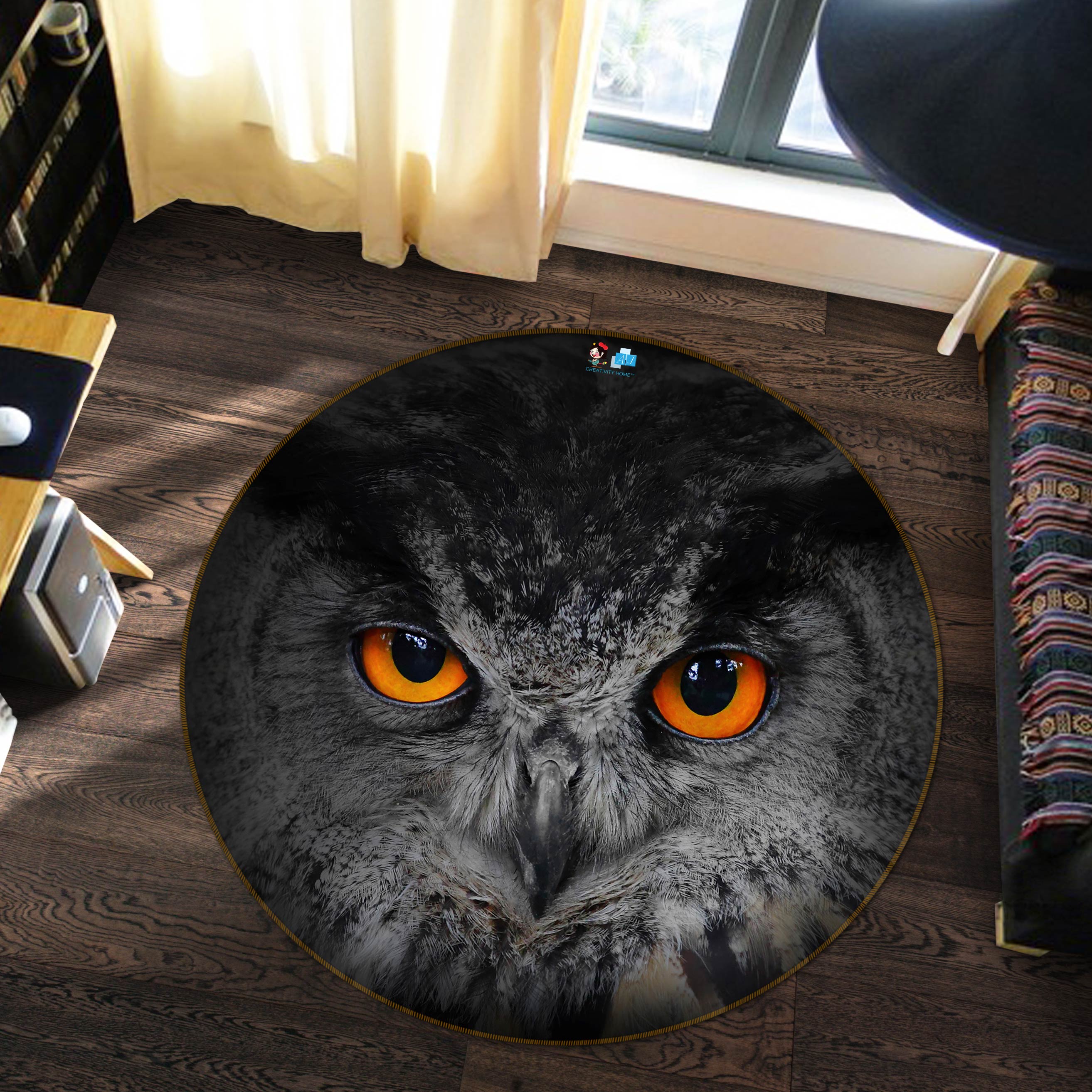 3D Owl 72249 Round Non Slip Rug Mat