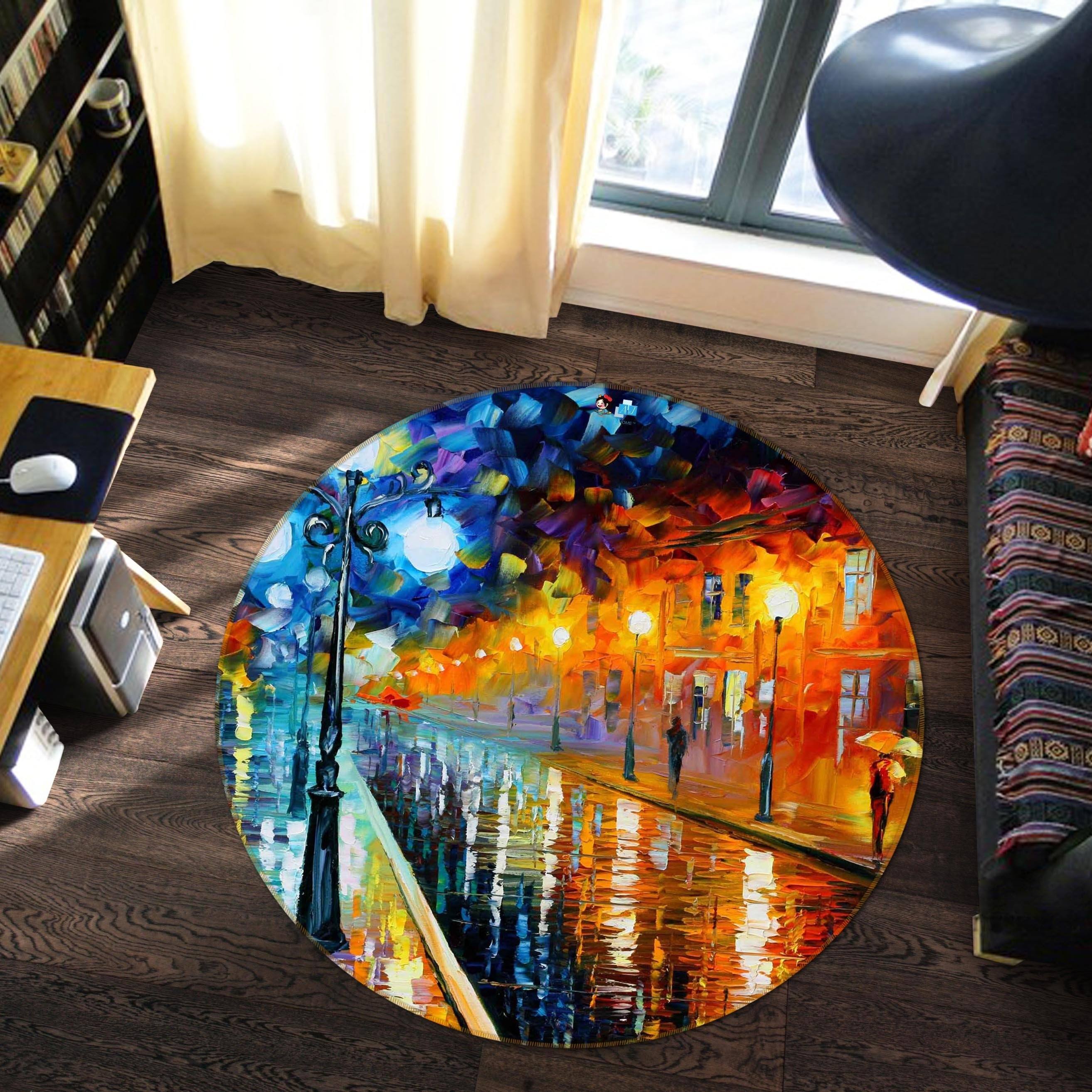 3D Street Oil Painting 60 Round Non Slip Rug Mat Mat AJ Creativity Home 