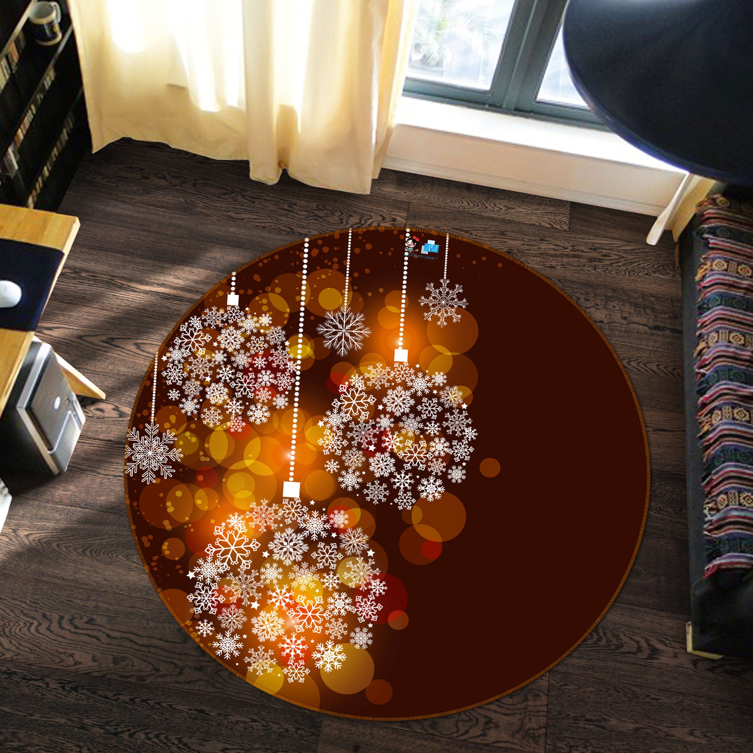 3D Snow Globe Pendant 54130 Christmas Round Non Slip Rug Mat Xmas