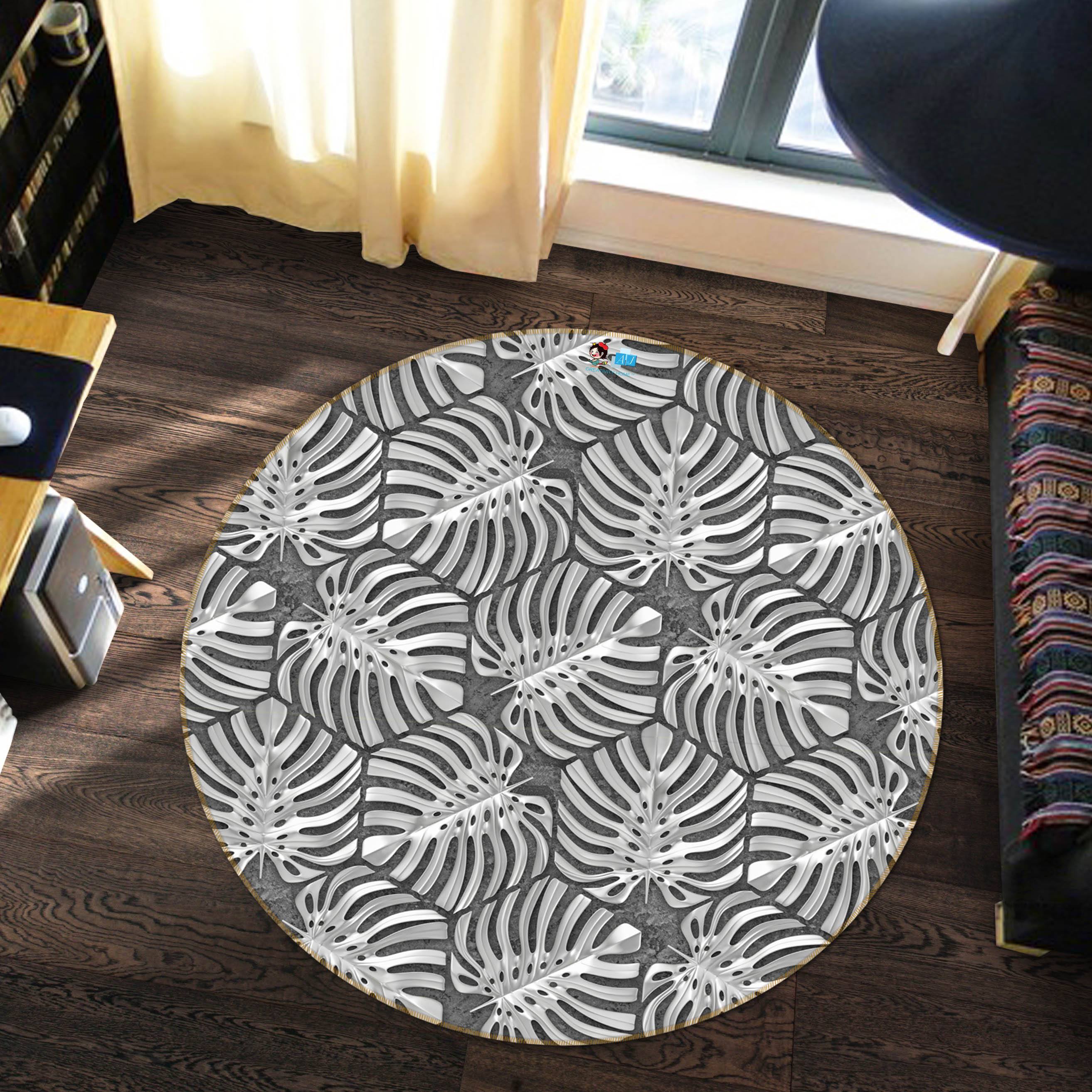 3D Turtle Leaf 2419 Round Non Slip Rug Mat Mat AJ Creativity Home 