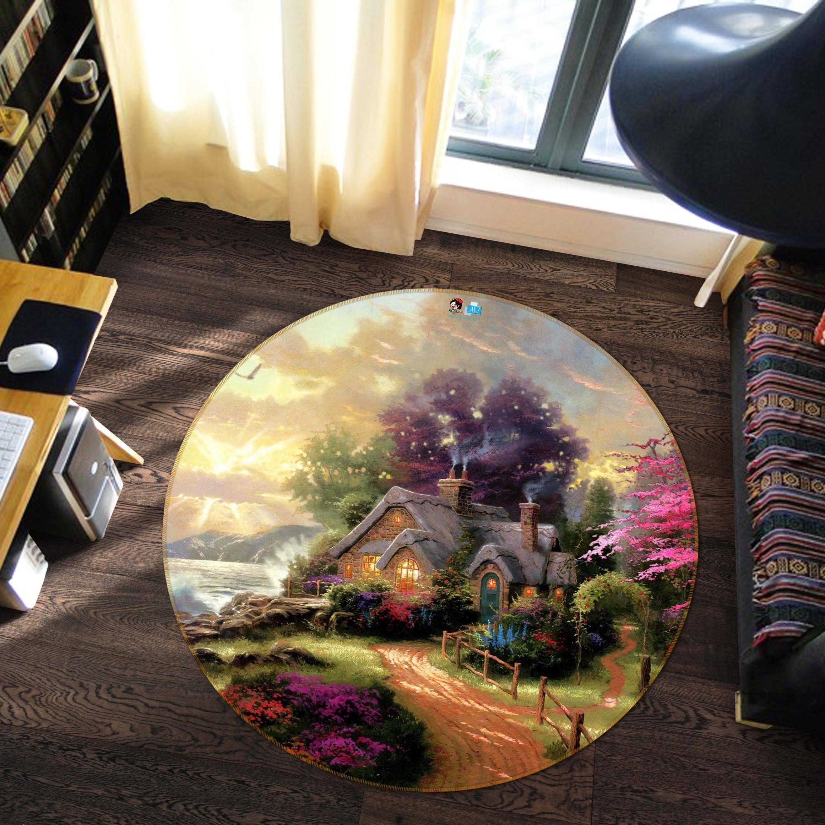 3D Seaside Cottage 16 Round Non Slip Rug Mat Mat AJ Creativity Home 