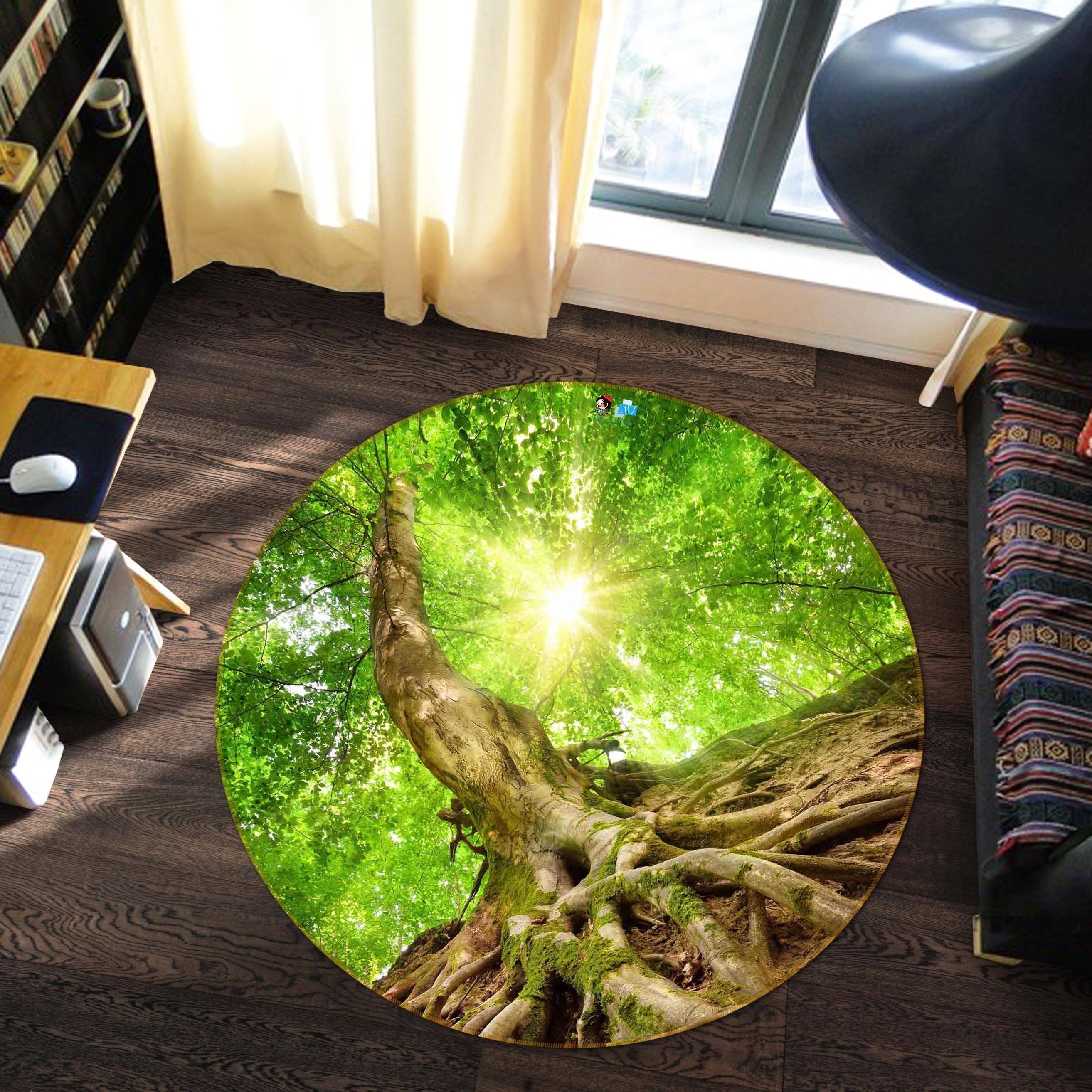 3D Green Tree Roots 138 Round Non Slip Rug Mat Mat AJ Creativity Home 
