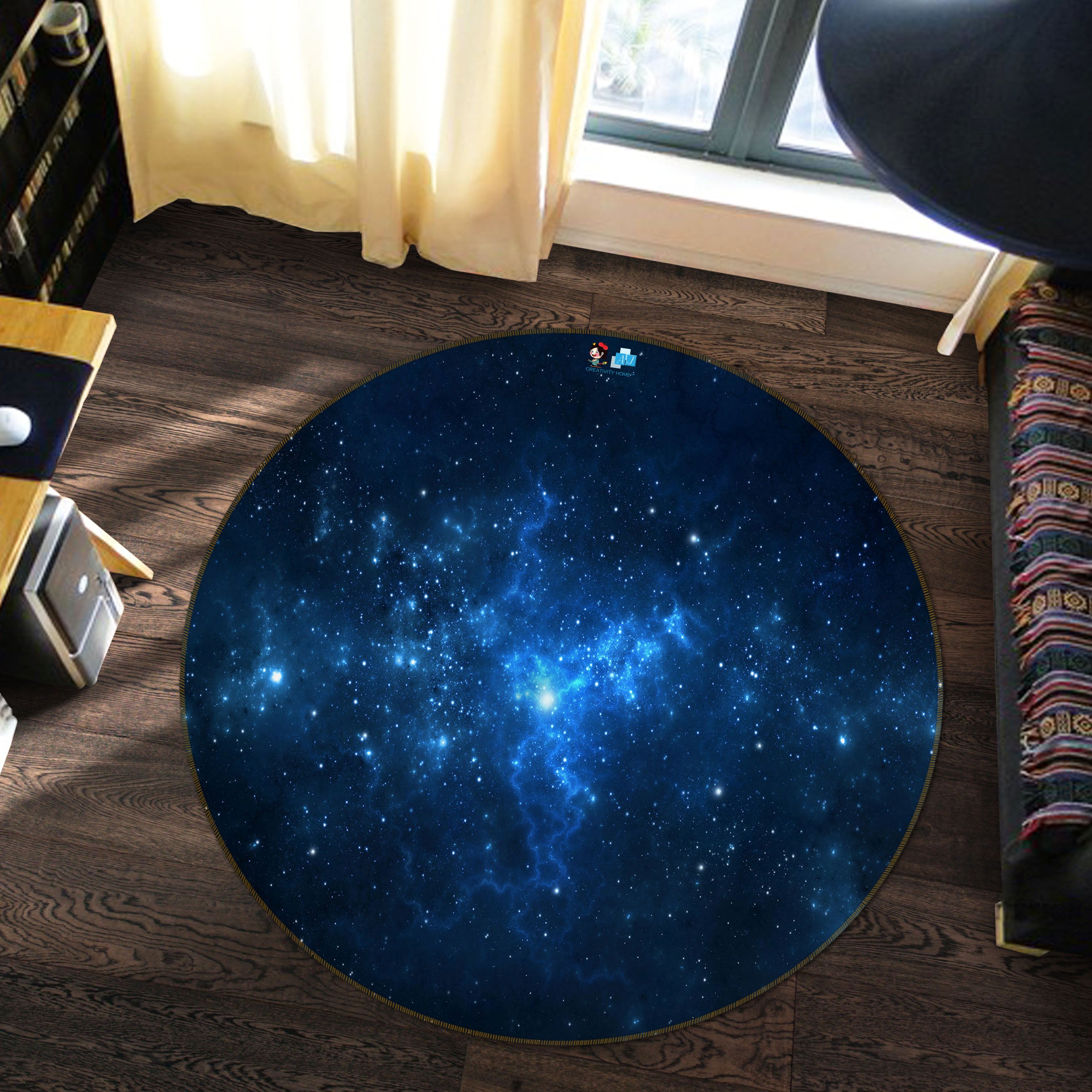 3D Starry Sky 74087 Round Non Slip Rug Mat