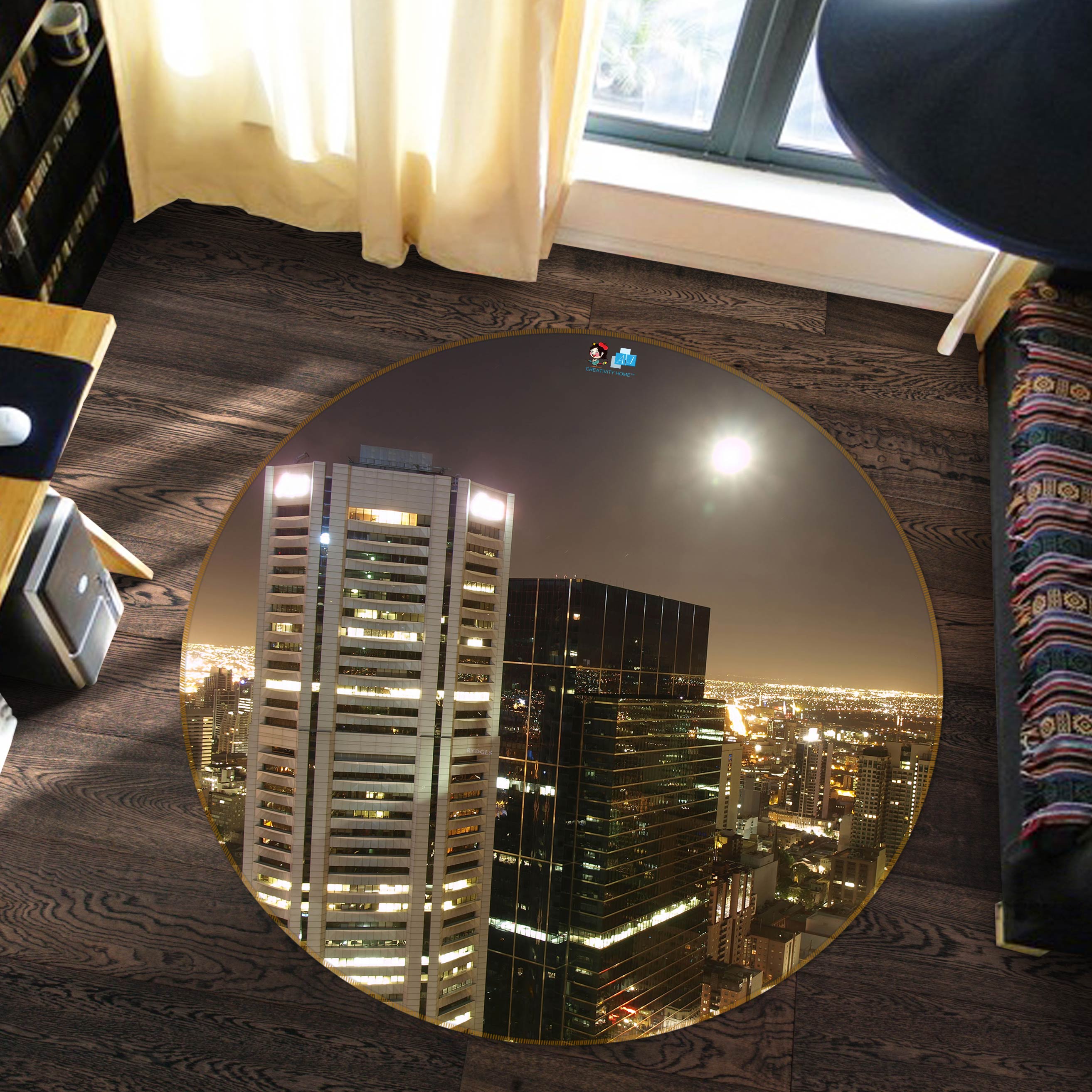 3D City Night 81012 Round Non Slip Rug Mat