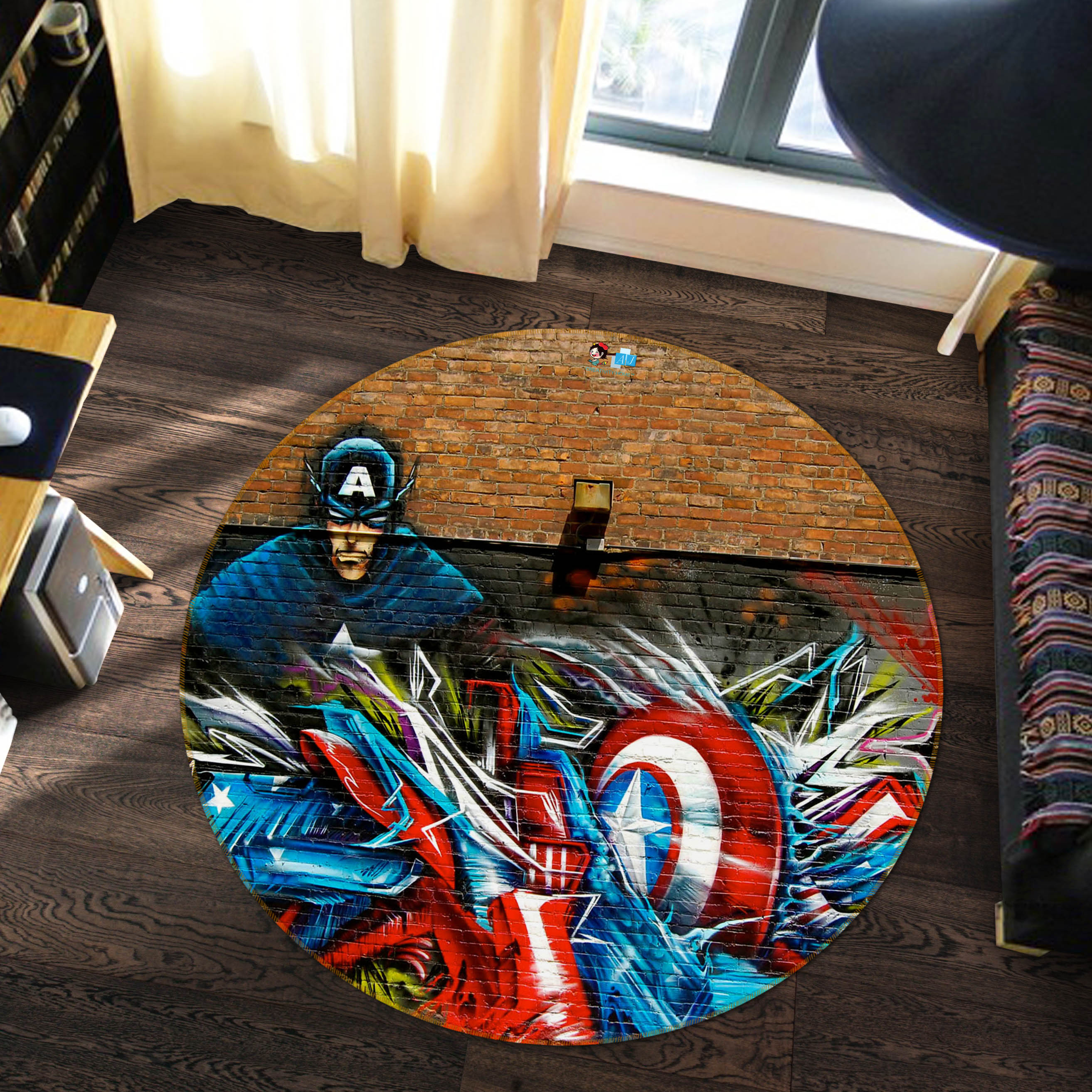 3D Batman Doodle 74025 Round Non Slip Rug Mat
