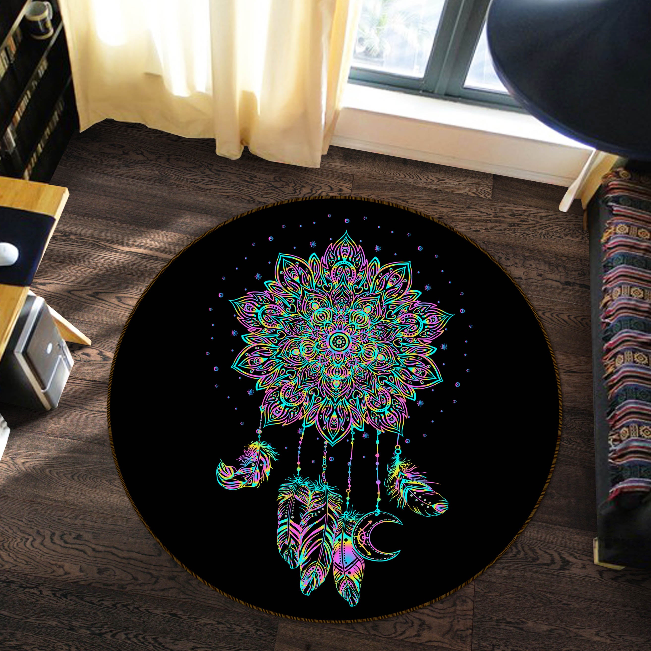 3D Pattern Dream Catcher 29015 Round Non Slip Rug Mat