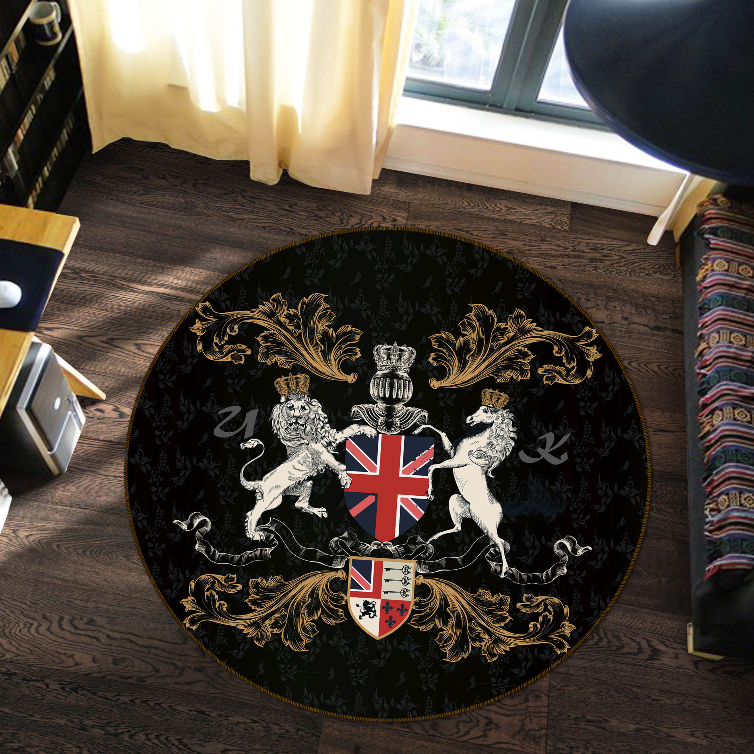 3D Lion Horse 29026 Round Non Slip Rug Mat