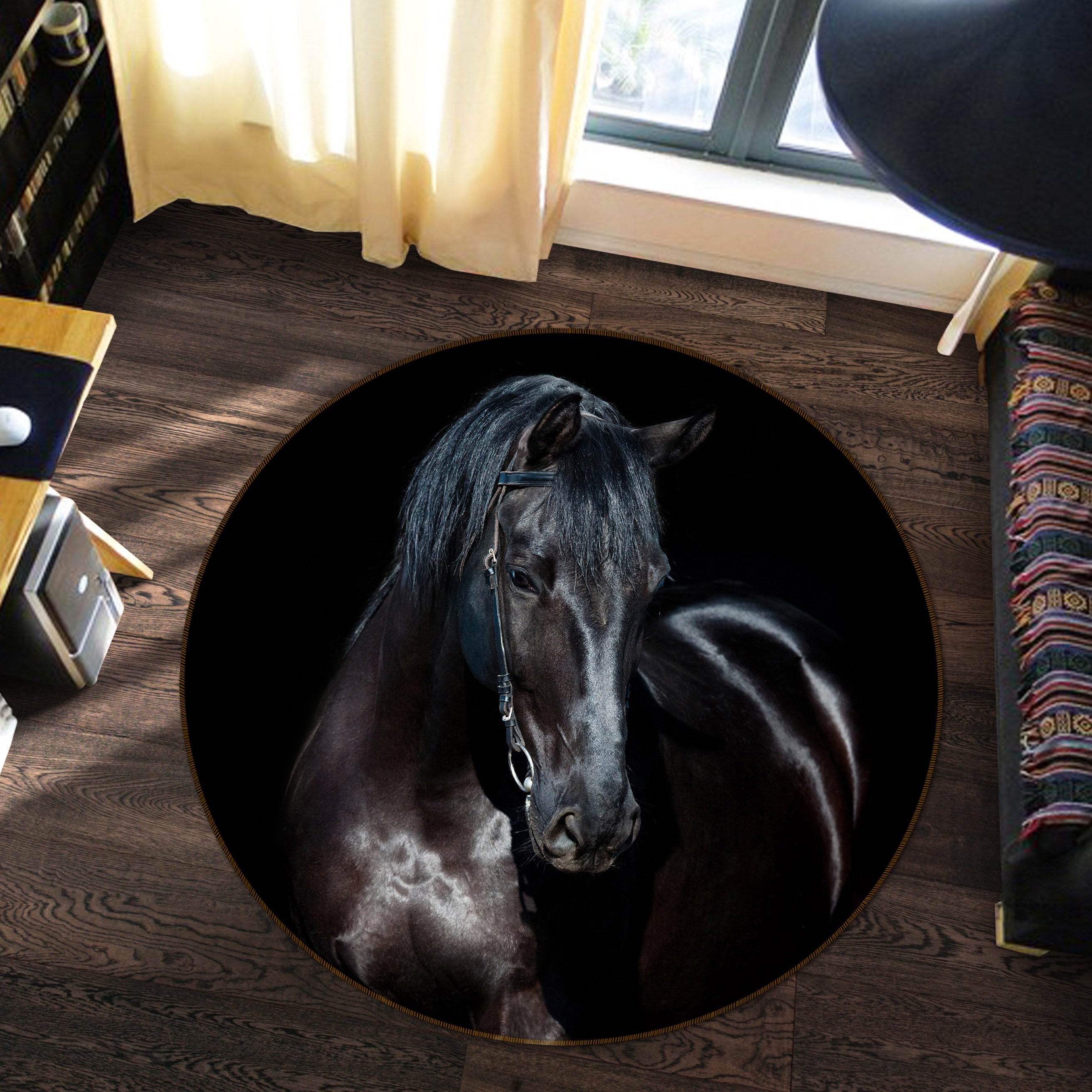 3D Dark Horse 38012 Animal Round Non Slip Rug Mat