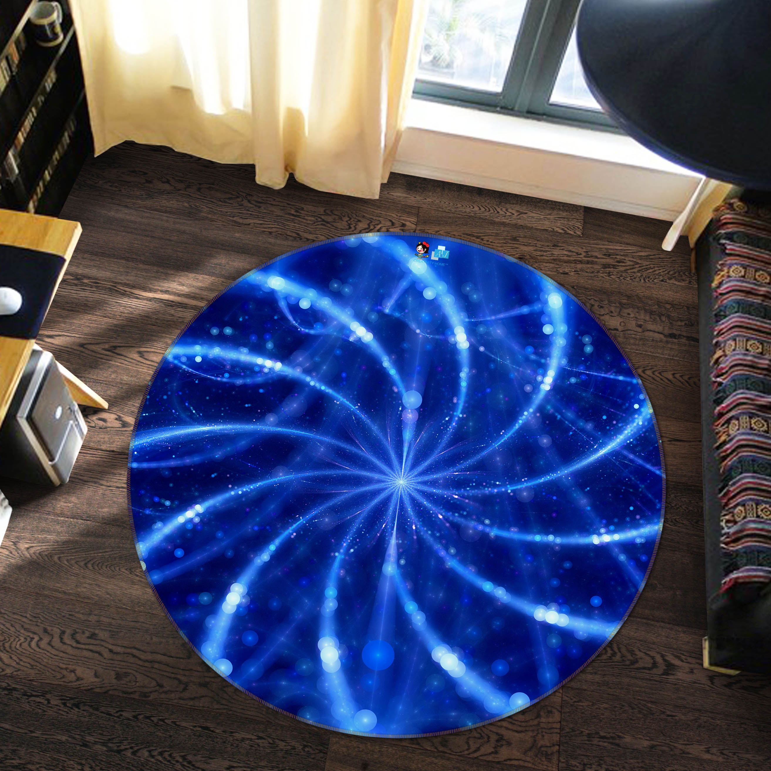 3D Blue Lines 74042 Round Non Slip Rug Mat