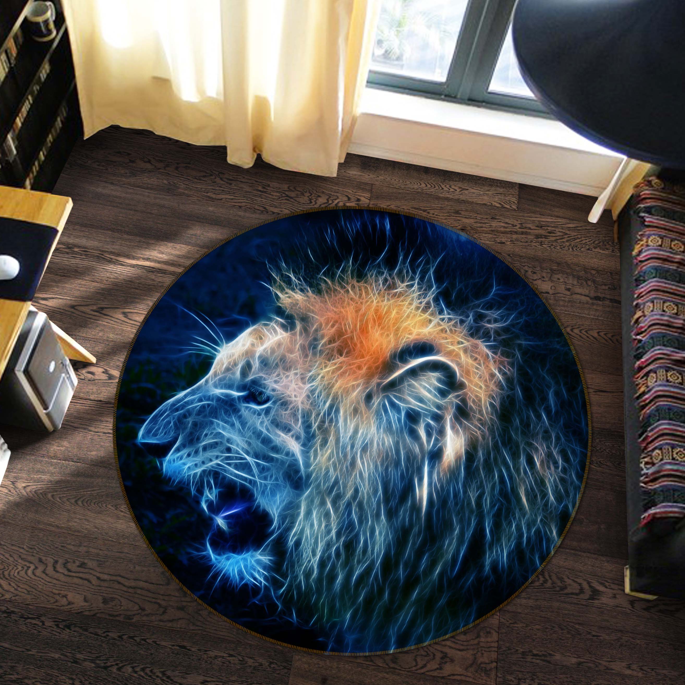 3D Lion 38096 Animal Round Non Slip Rug Mat