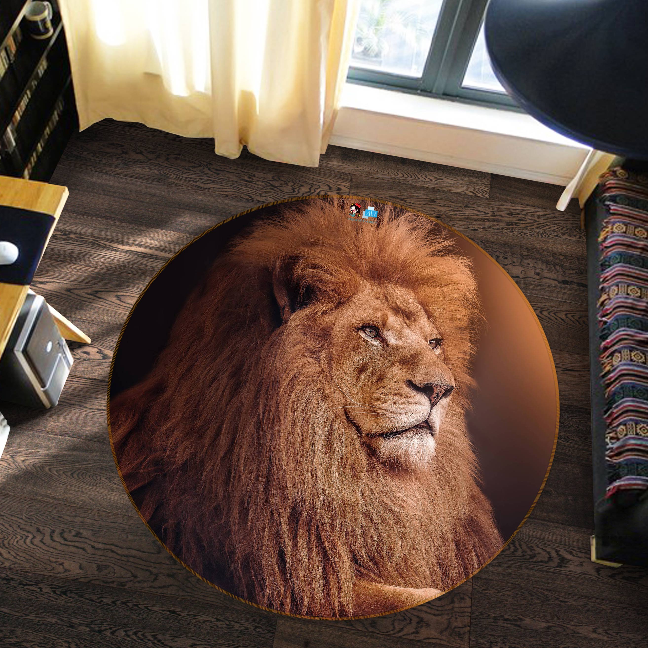 3D Lion 81185 Round Non Slip Rug Mat