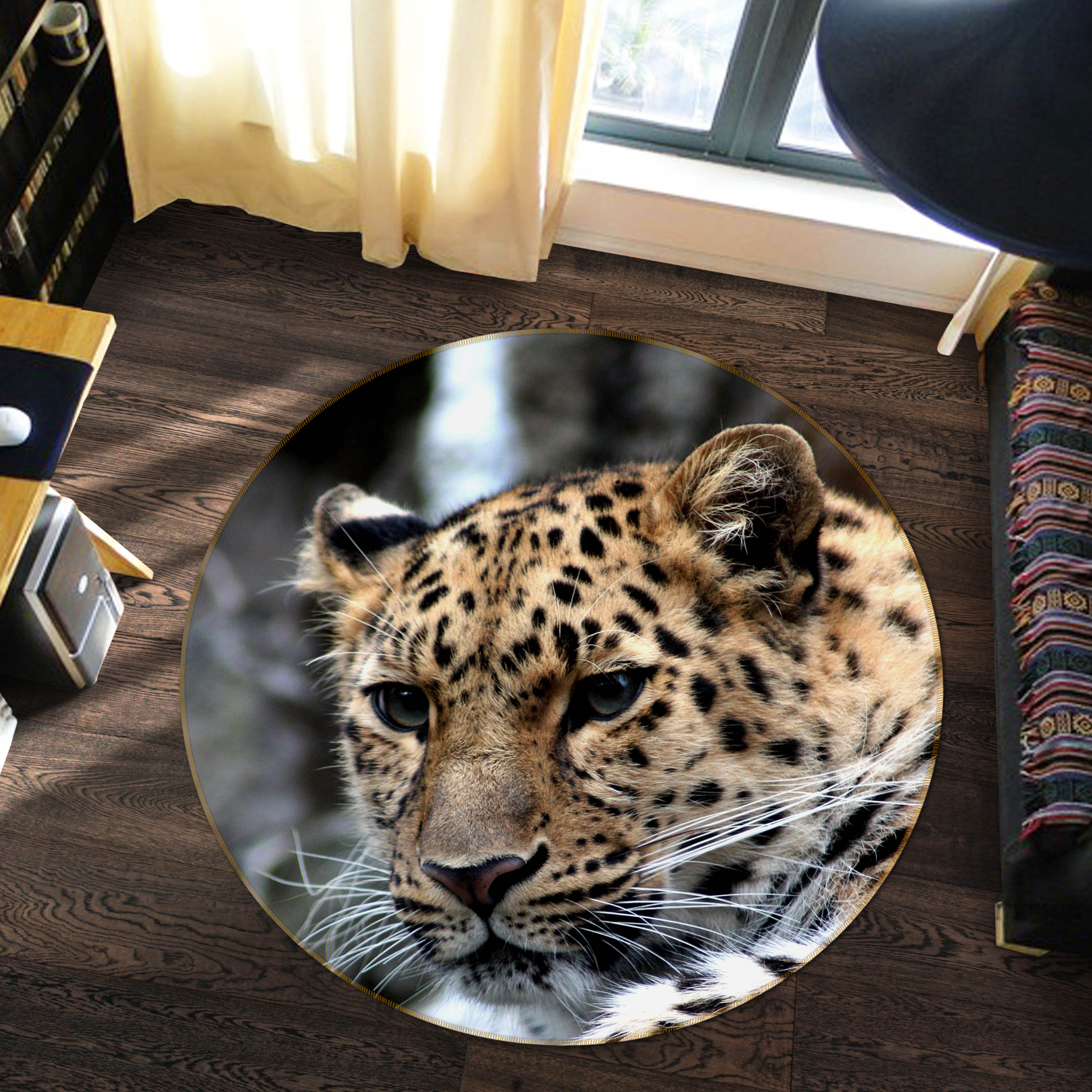 3D Leopard 81300 Animal Round Non Slip Rug Mat