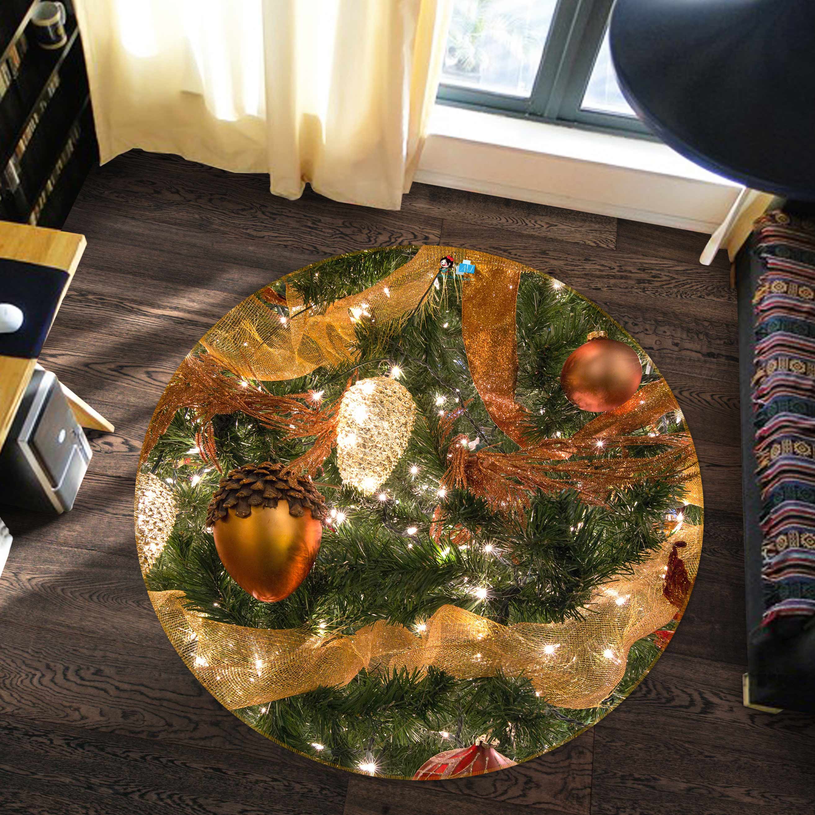 3D Pine Cones 54044 Christmas Round Non Slip Rug Mat Xmas