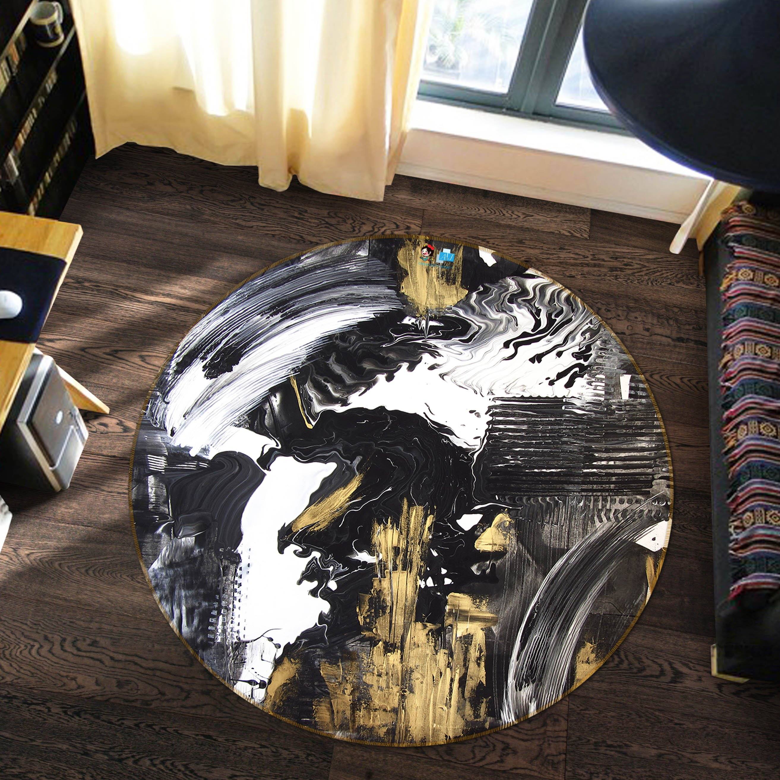 3D Black Gold Graffiti 685 Round Non Slip Rug Mat Mat AJ Creativity Home 