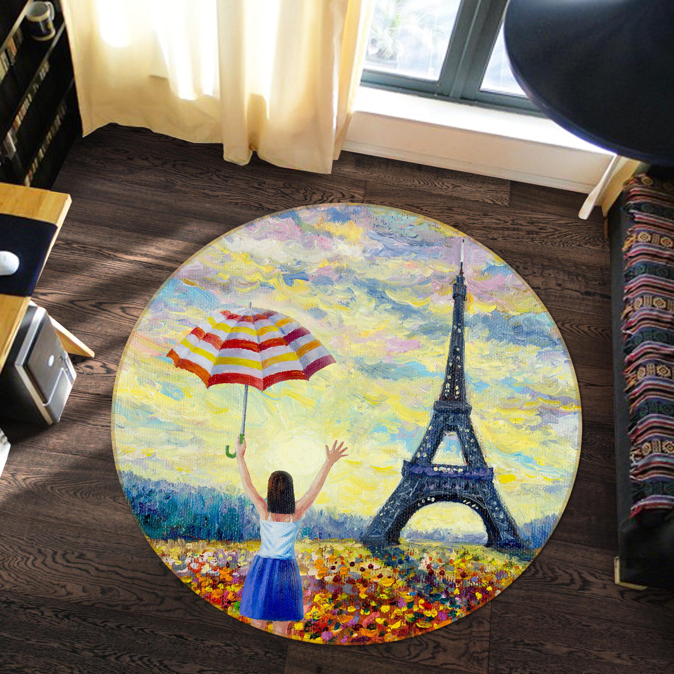 3D Flower Bush Iron Tower 71211 Round Non Slip Rug Mat